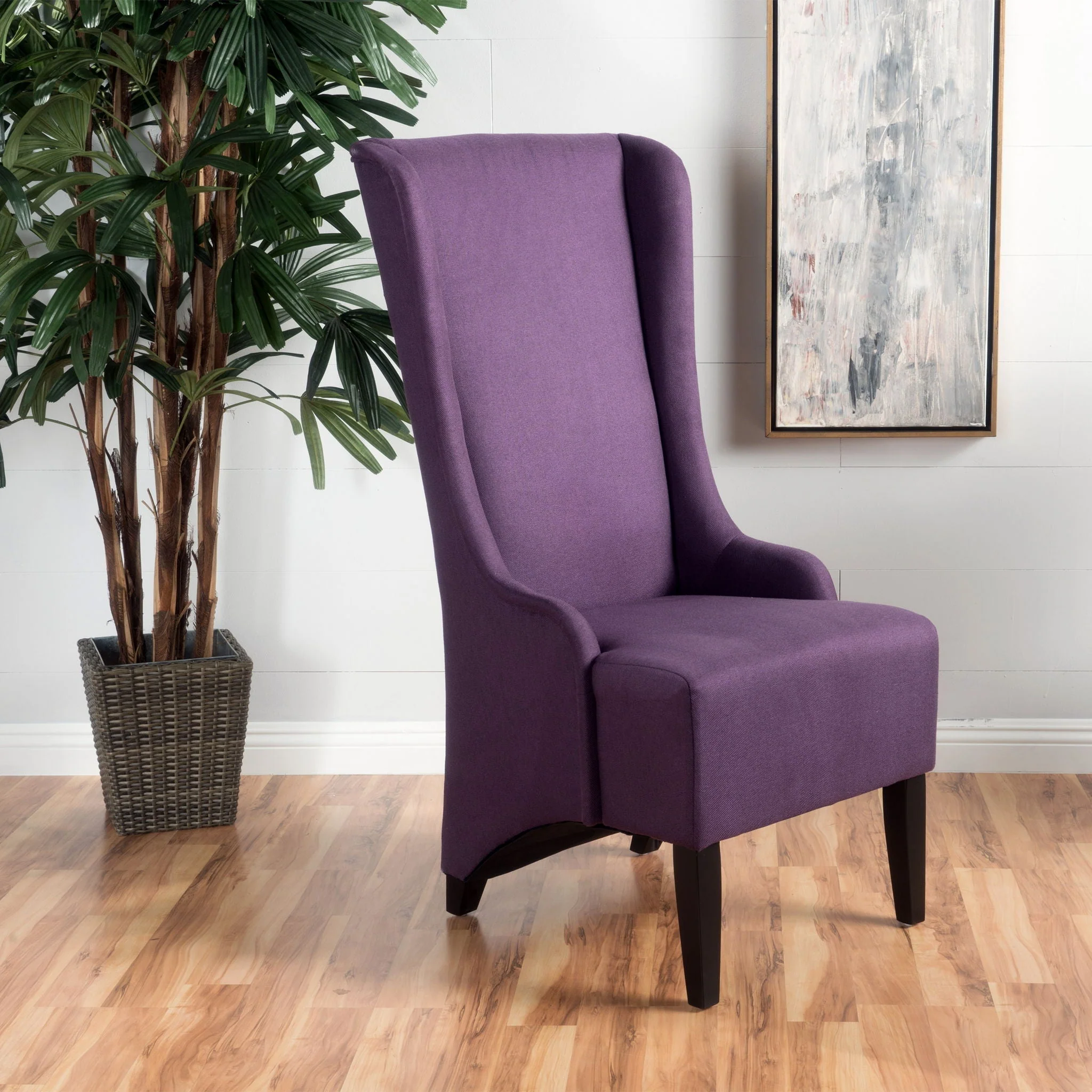 Fabric Dining Chair with High Back and Birch Wood Legs - Plum - Image 4