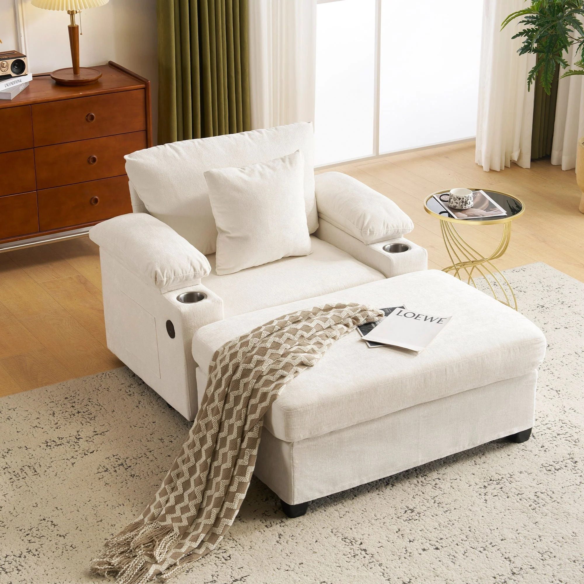 Fabric Sofa Bed With Cupholders And USB Charging Ports Chair For Living Room - Image 10