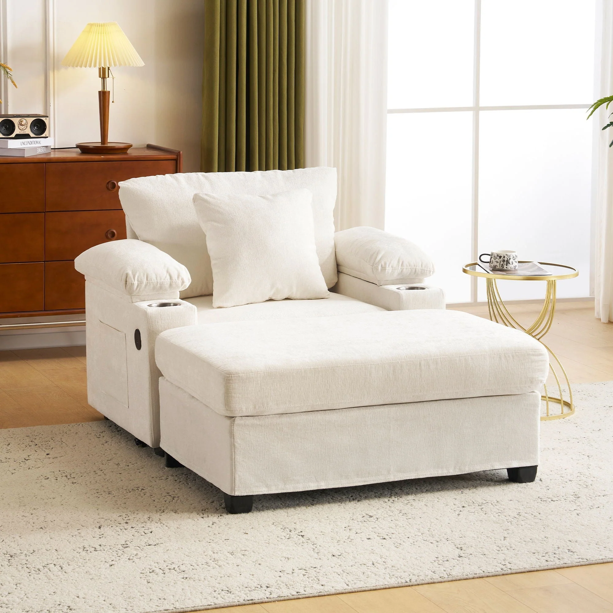 Fabric Sofa Bed With Cupholders And USB Charging Ports Chair For Living Room - Image 12