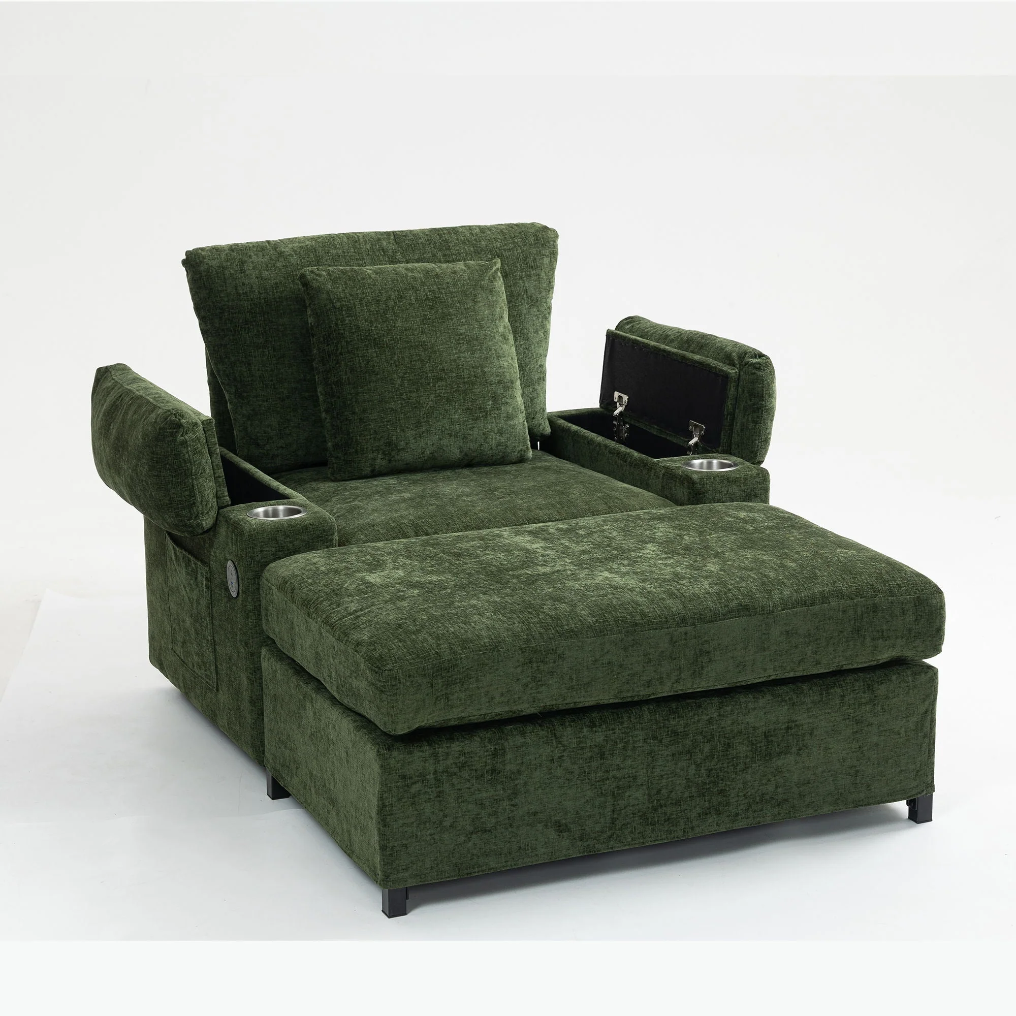 Fabric Sofa Bed With Cupholders And USB Charging Ports Chair For Living Room - Image 2
