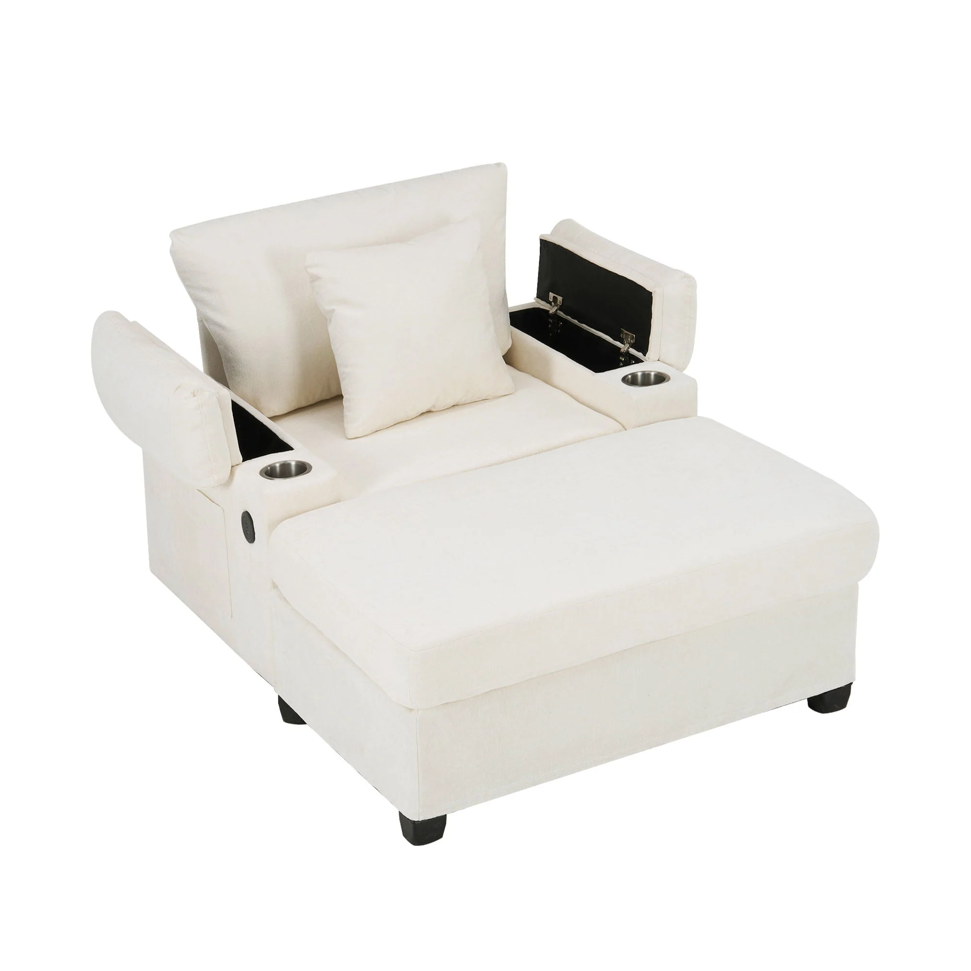 Fabric Sofa Bed With Cupholders And USB Charging Ports Chair For Living Room - Image 3