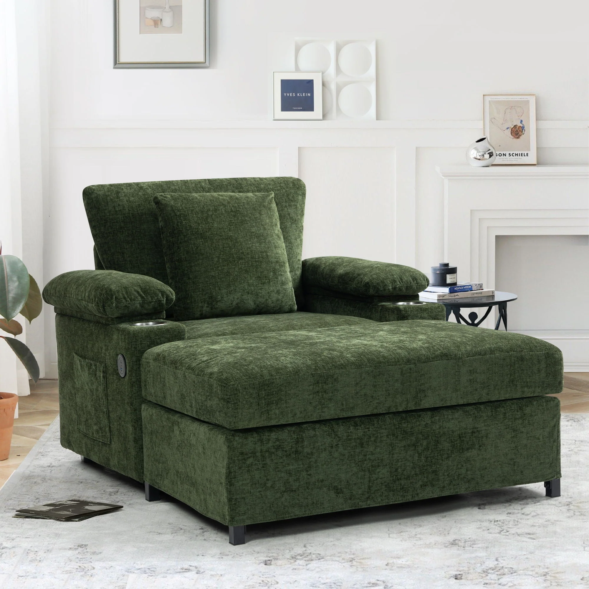 Fabric Sofa Bed With Cupholders And USB Charging Ports Chair For Living Room - Image 7