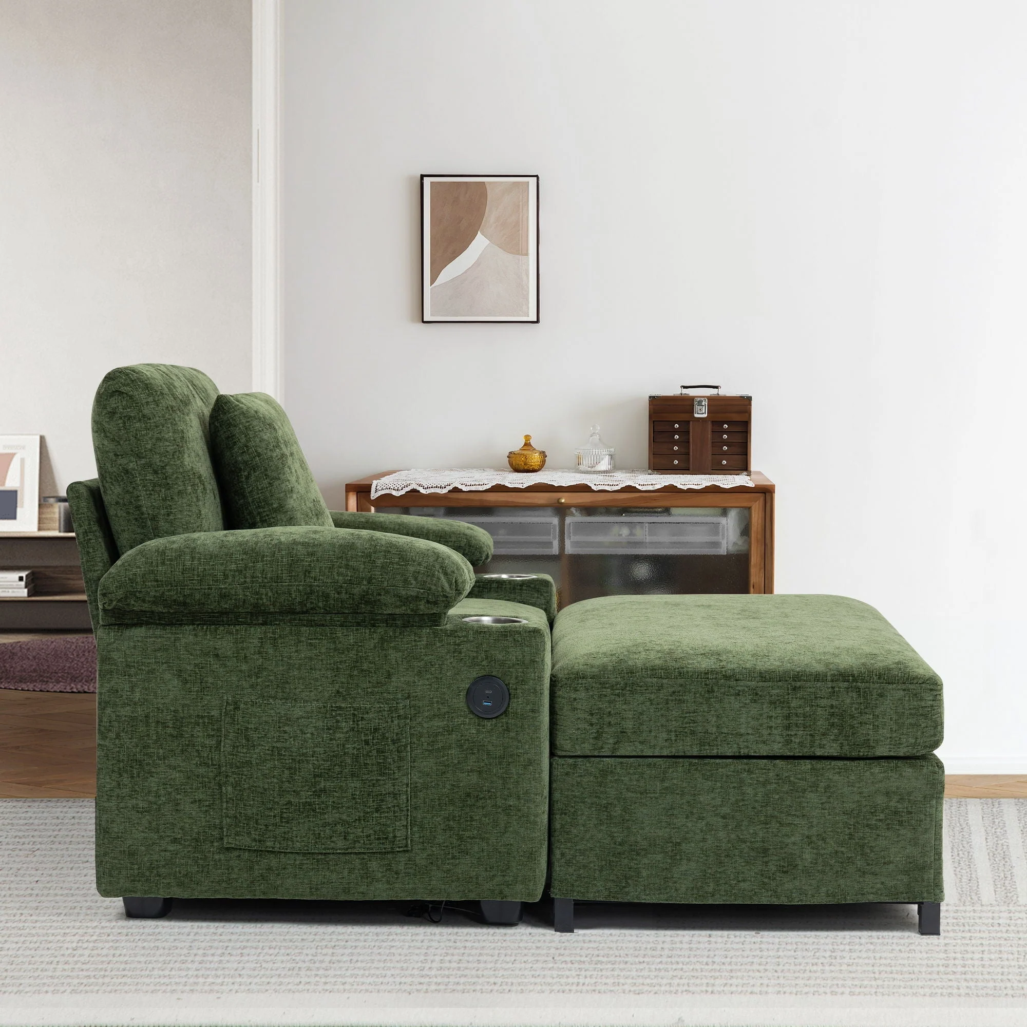 Fabric Sofa Bed With Cupholders And USB Charging Ports Chair For Living Room - Image 8