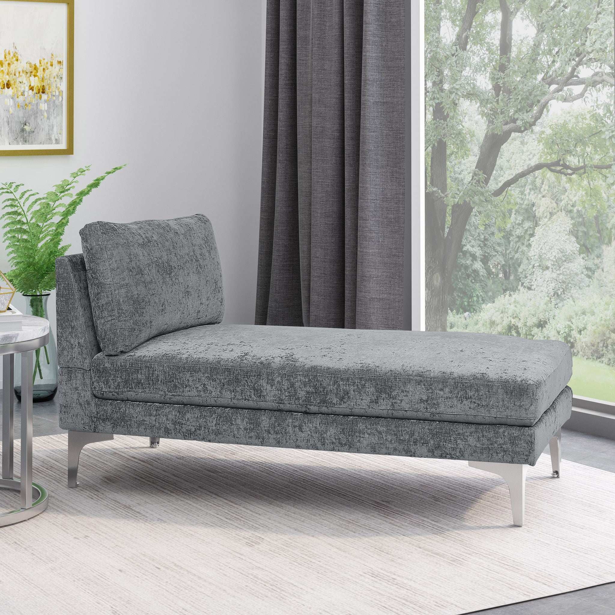 Fabric Upholstered Chaise Lounge With Iron Bracket Legs - Image 5