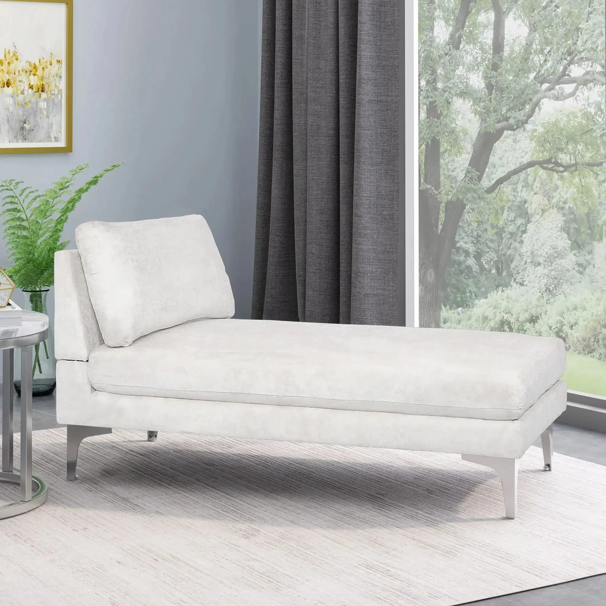 Fabric Upholstered Chaise Lounge With Iron Bracket Legs - Image 7