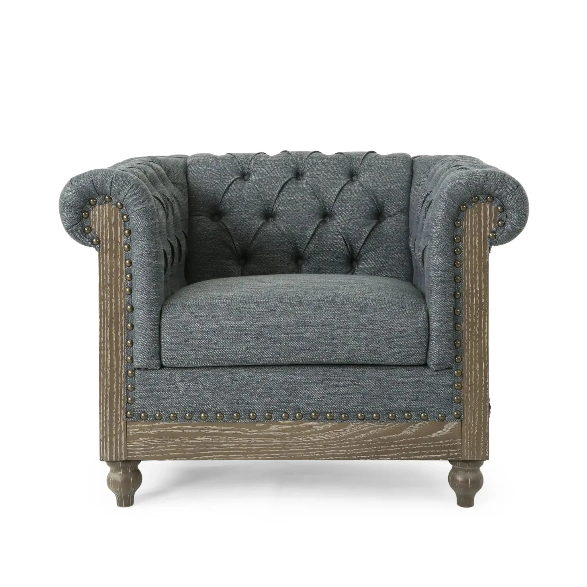 Fabric Upholstered Club Chair With Scrolled Tuxedo Arms - Image 2