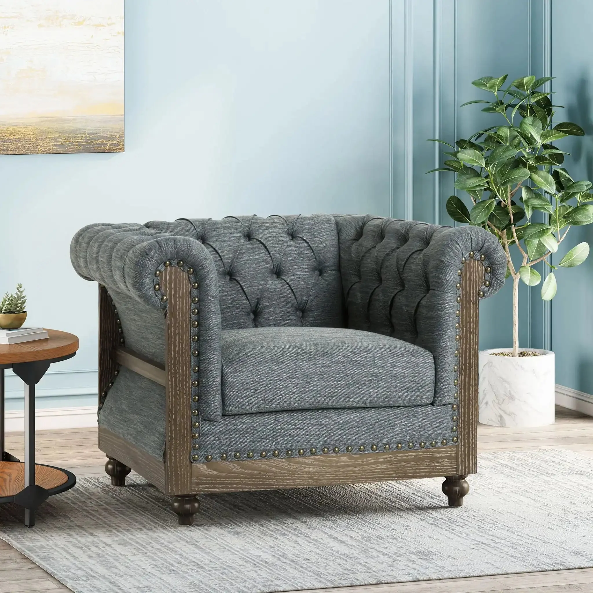 Fabric Upholstered Club Chair With Scrolled Tuxedo Arms - Image 3