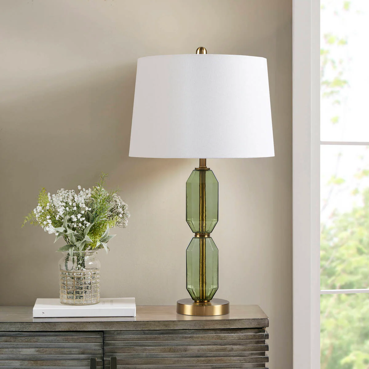 Faceted Green Glass Table Lamp - Image 2
