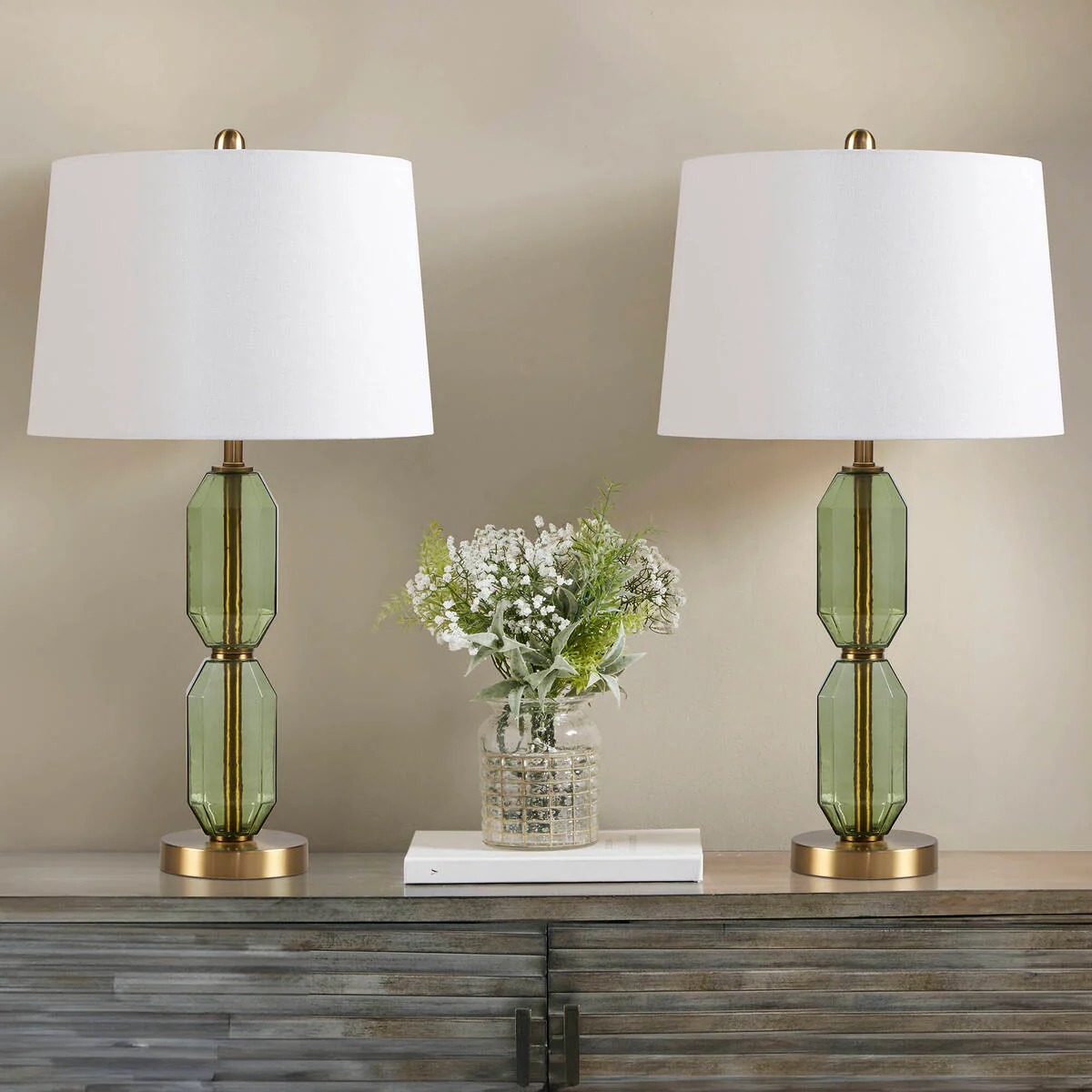 Faceted Green Glass Table Lamp - Image 4