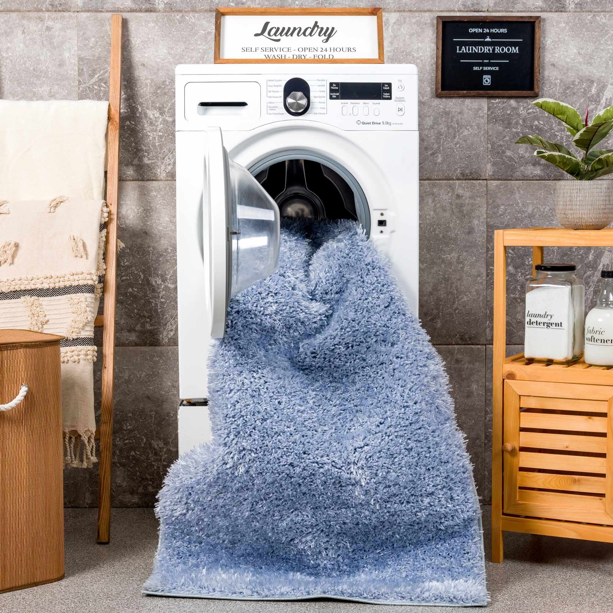 Faina Solid Aqua Shag Washable Area Rug - Clearance - Image 12
