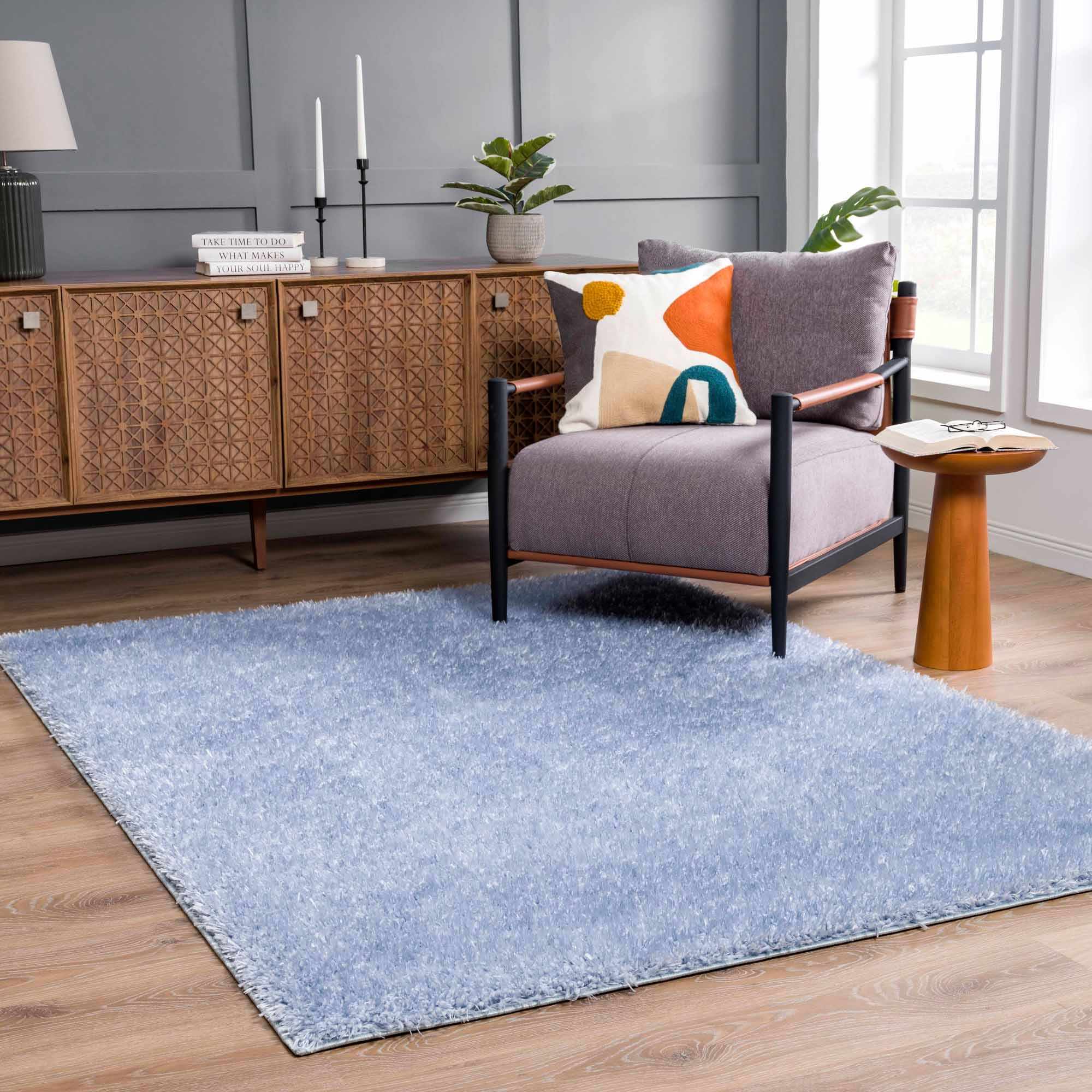 Faina Solid Aqua Shag Washable Area Rug - Clearance - Image 13