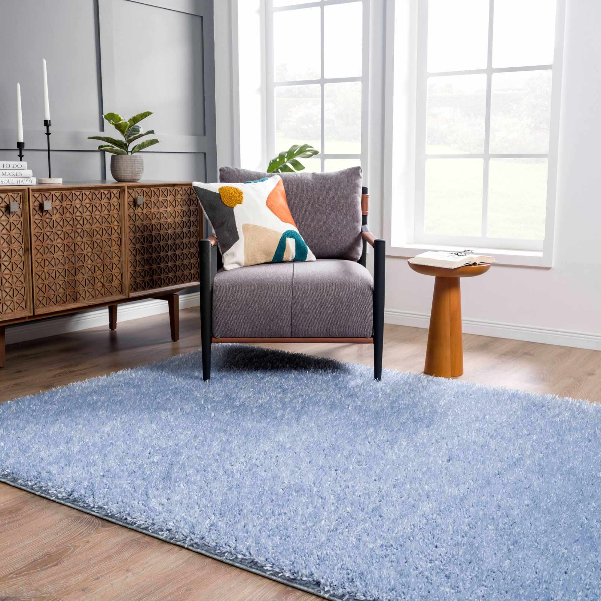 Faina Solid Aqua Shag Washable Area Rug - Clearance - Image 3
