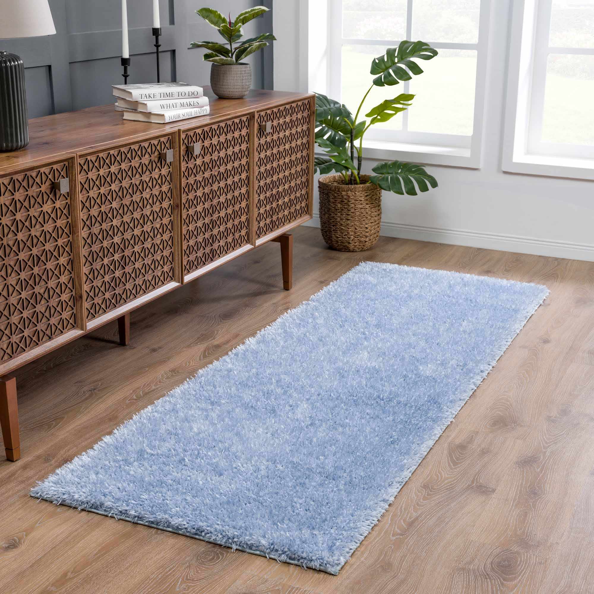 Faina Solid Aqua Shag Washable Area Rug - Clearance - Image 4