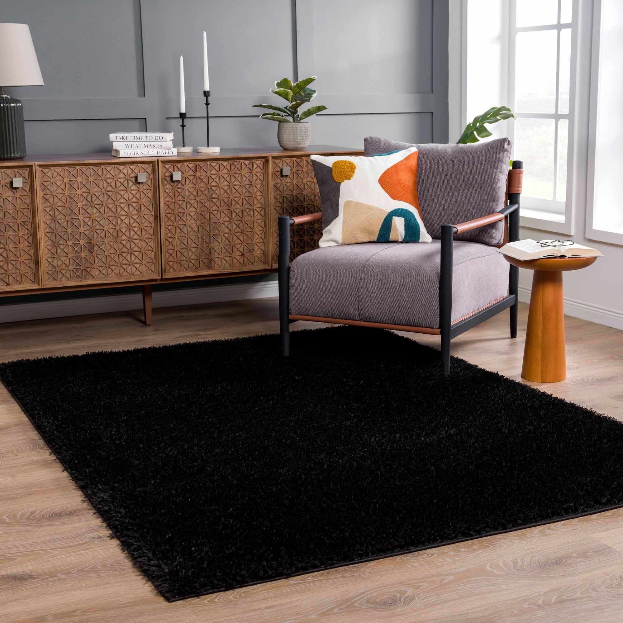Faina Solid Black Shag Washable Area Rug - Clearance - Image 10