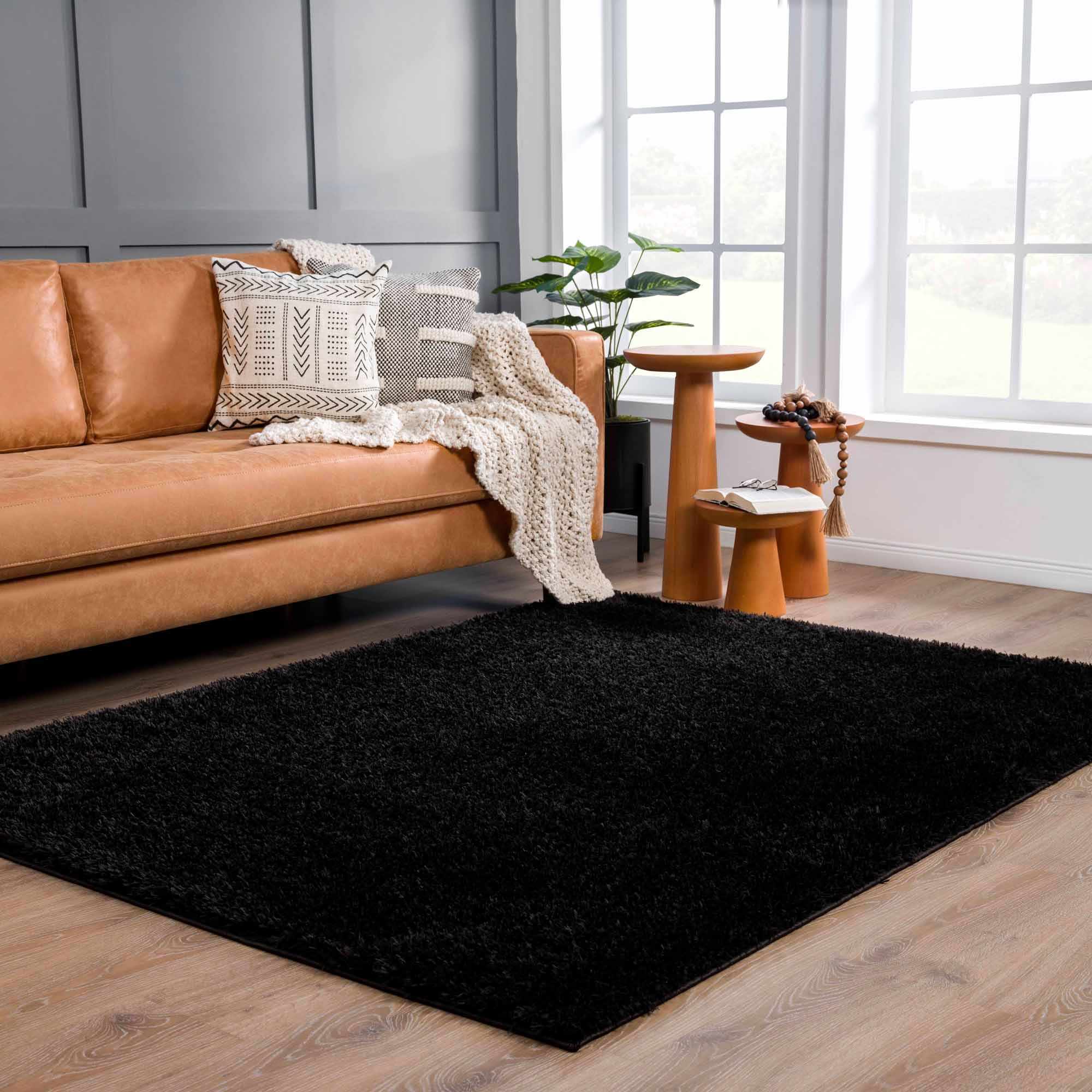 Faina Solid Black Shag Washable Area Rug - Clearance - Image 13