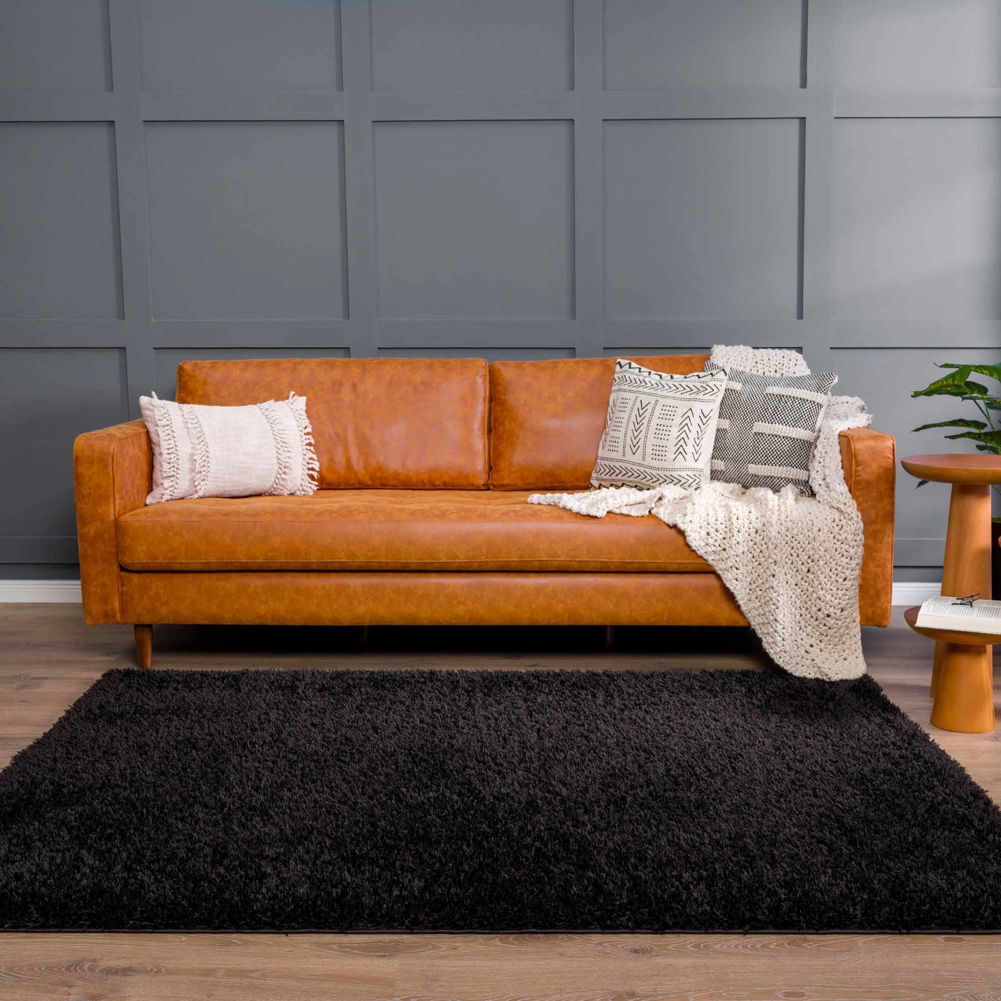 Faina Solid Black Shag Washable Area Rug - Clearance - Image 2