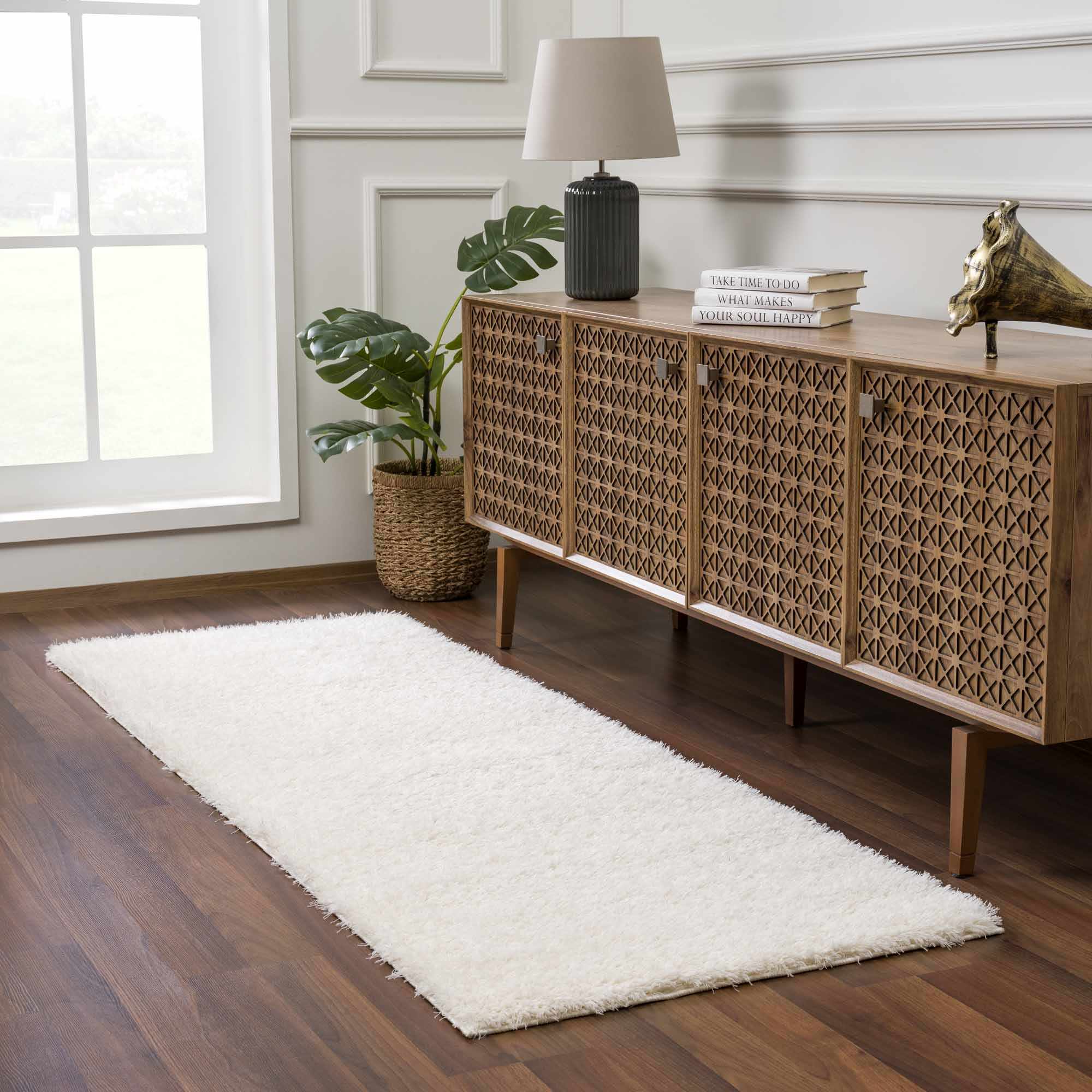 Faina Solid Cream Shag Washable Area Rug - Clearance - Image 10