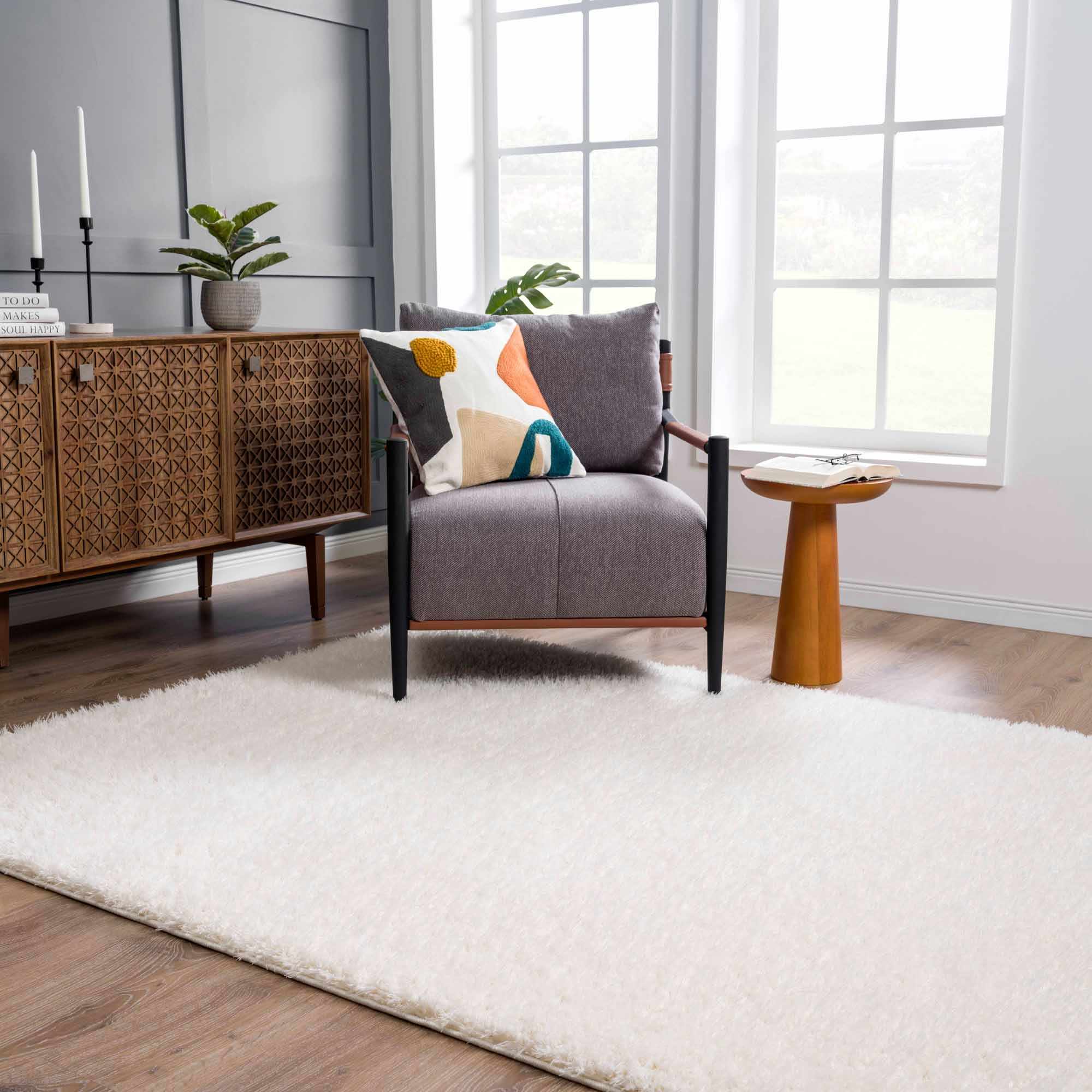 Faina Solid Cream Shag Washable Area Rug - Clearance - Image 18