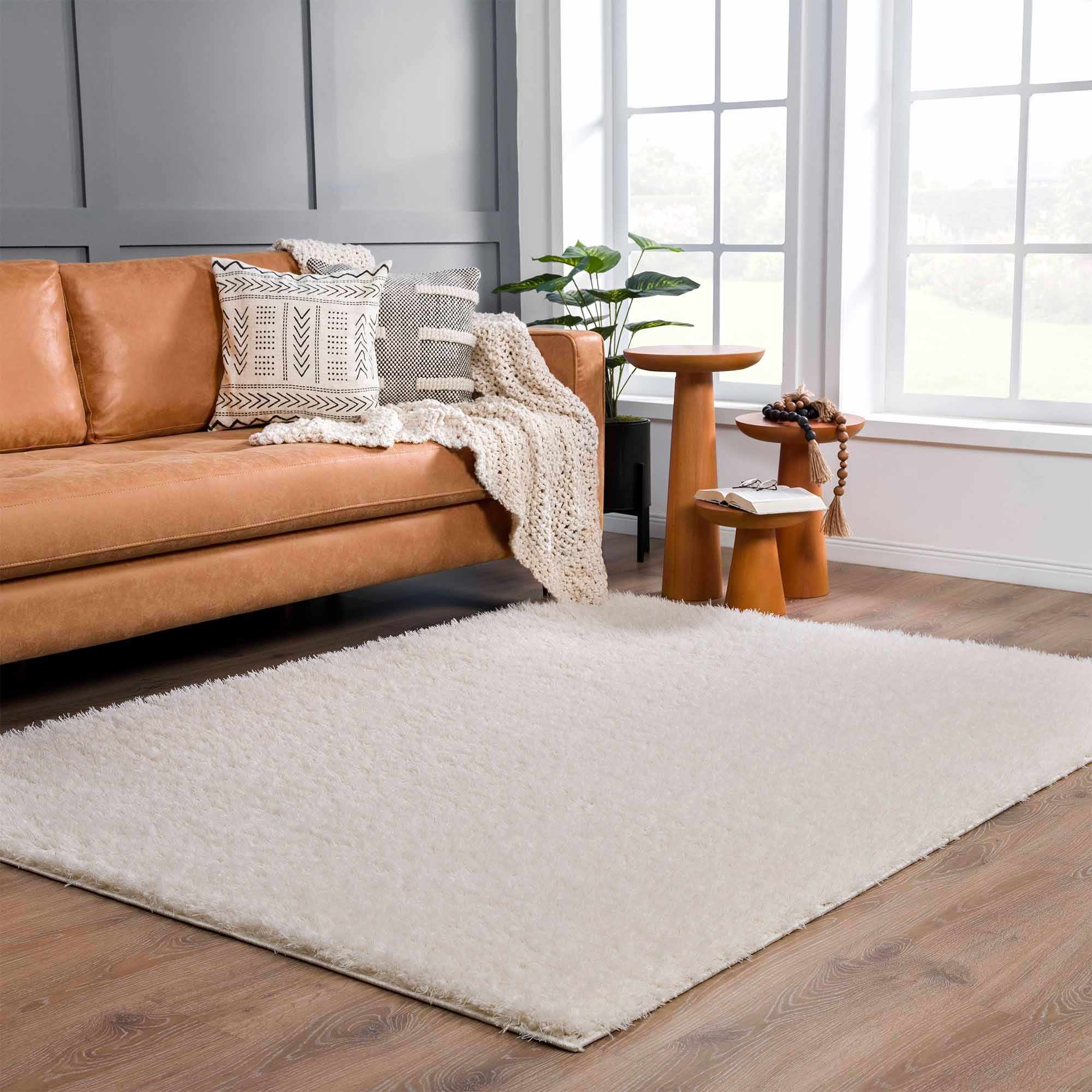 Faina Solid Cream Shag Washable Area Rug - Clearance - Image 20