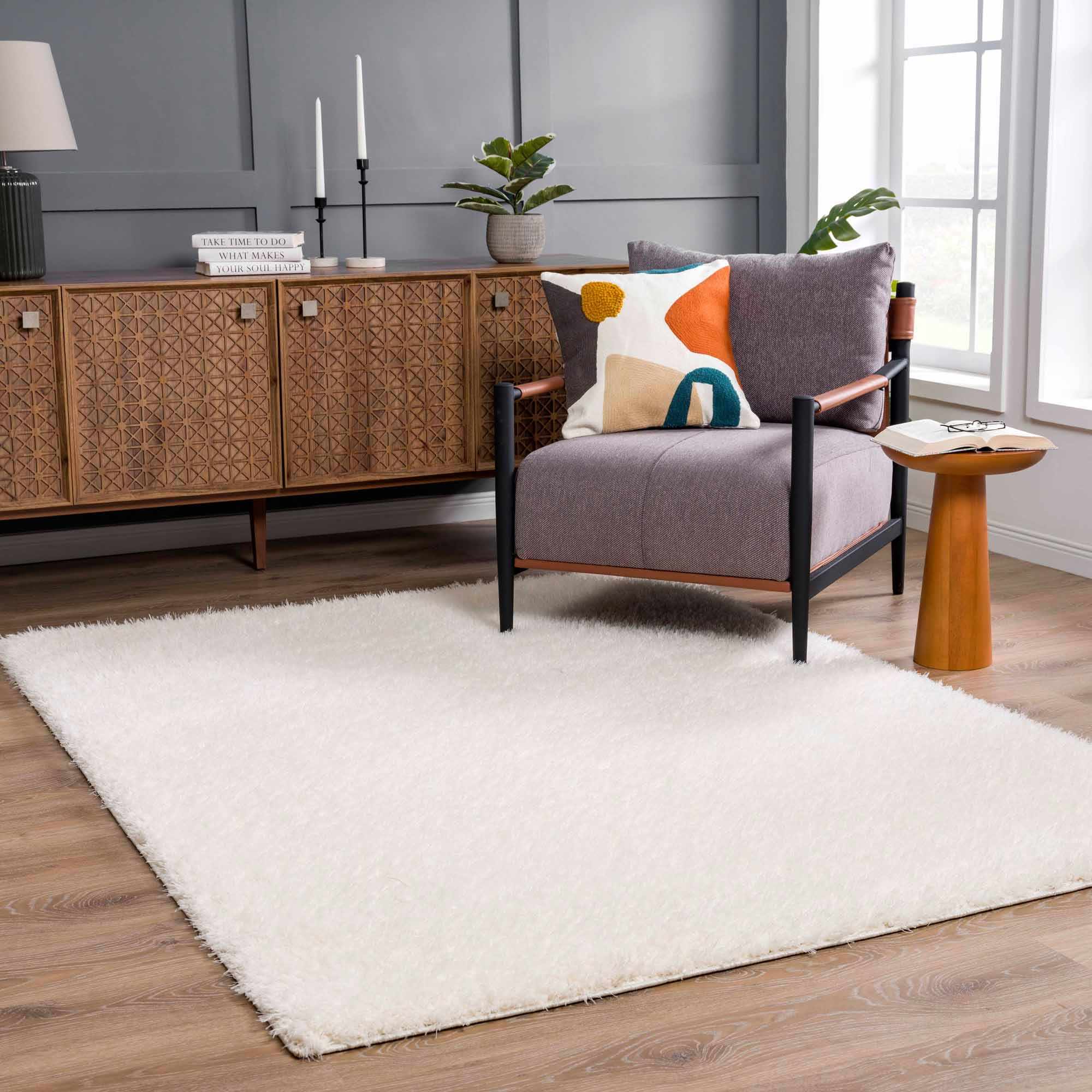 Faina Solid Cream Shag Washable Area Rug - Clearance - Image 4