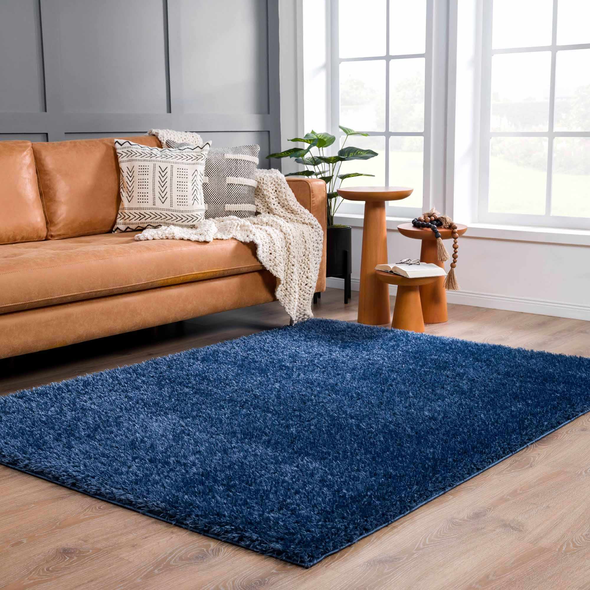 Faina Solid Dark Blue Shag Washable Area Rug - Clearance - Image 11
