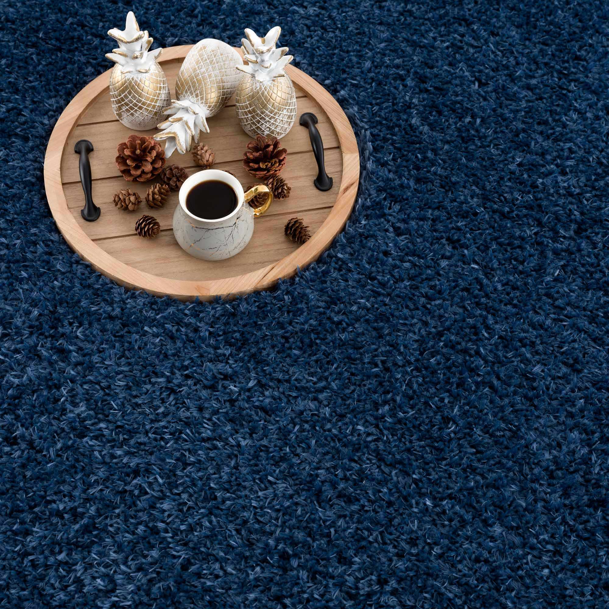 Faina Solid Dark Blue Shag Washable Area Rug - Clearance - Image 12