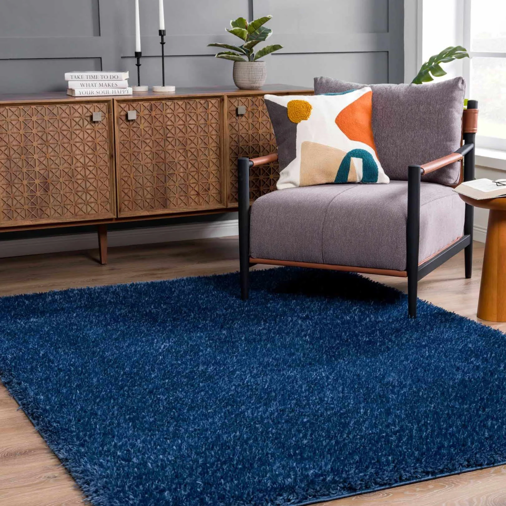 Faina Solid Dark Blue Shag Washable Area Rug - Clearance - Image 18
