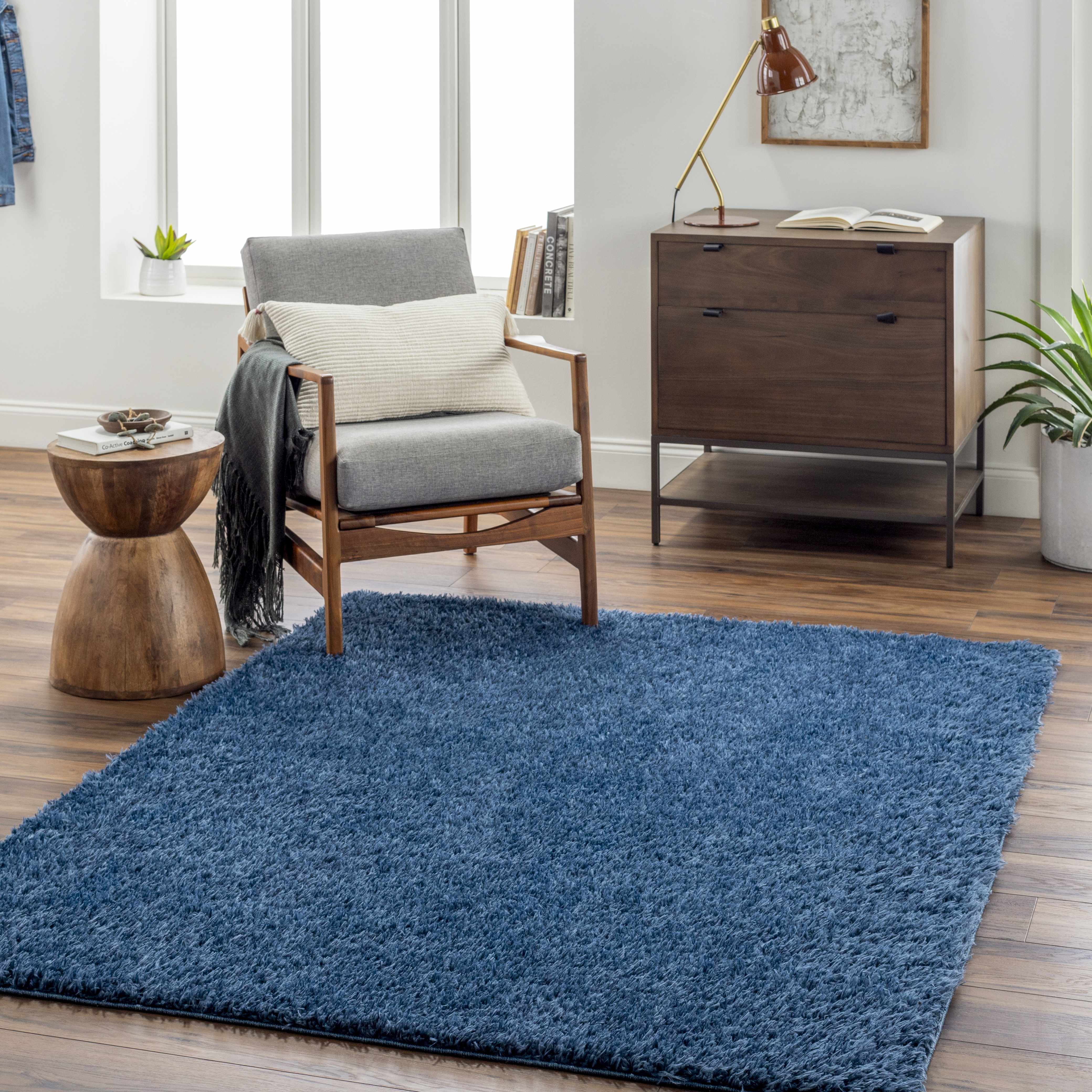 Faina Solid Dark Blue Shag Washable Area Rug - Clearance - Image 22