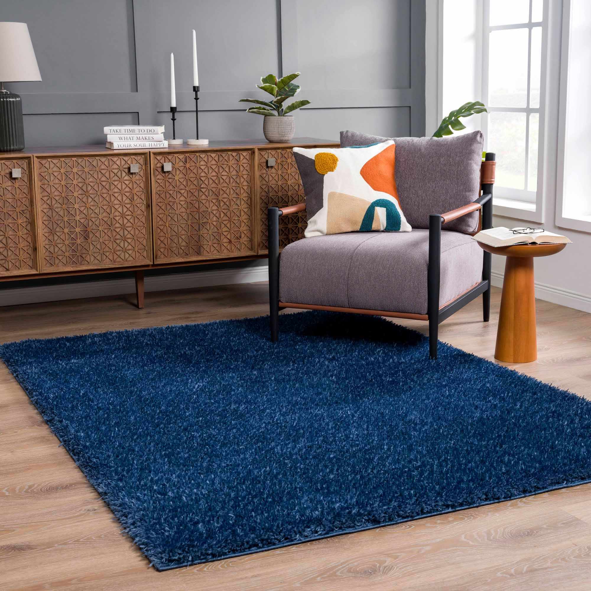 Faina Solid Dark Blue Shag Washable Area Rug - Clearance - Image 23