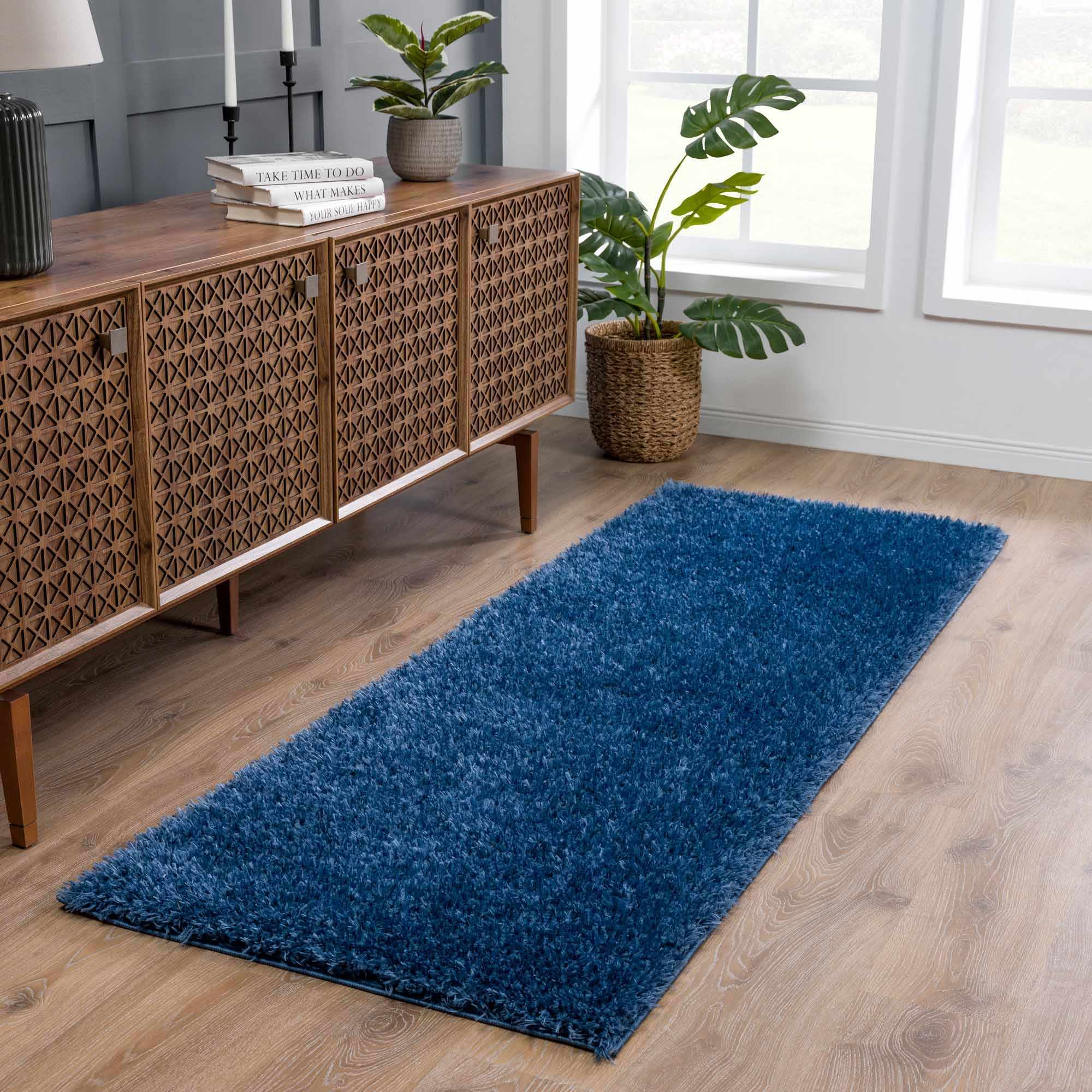 Faina Solid Dark Blue Shag Washable Area Rug - Clearance - Image 3
