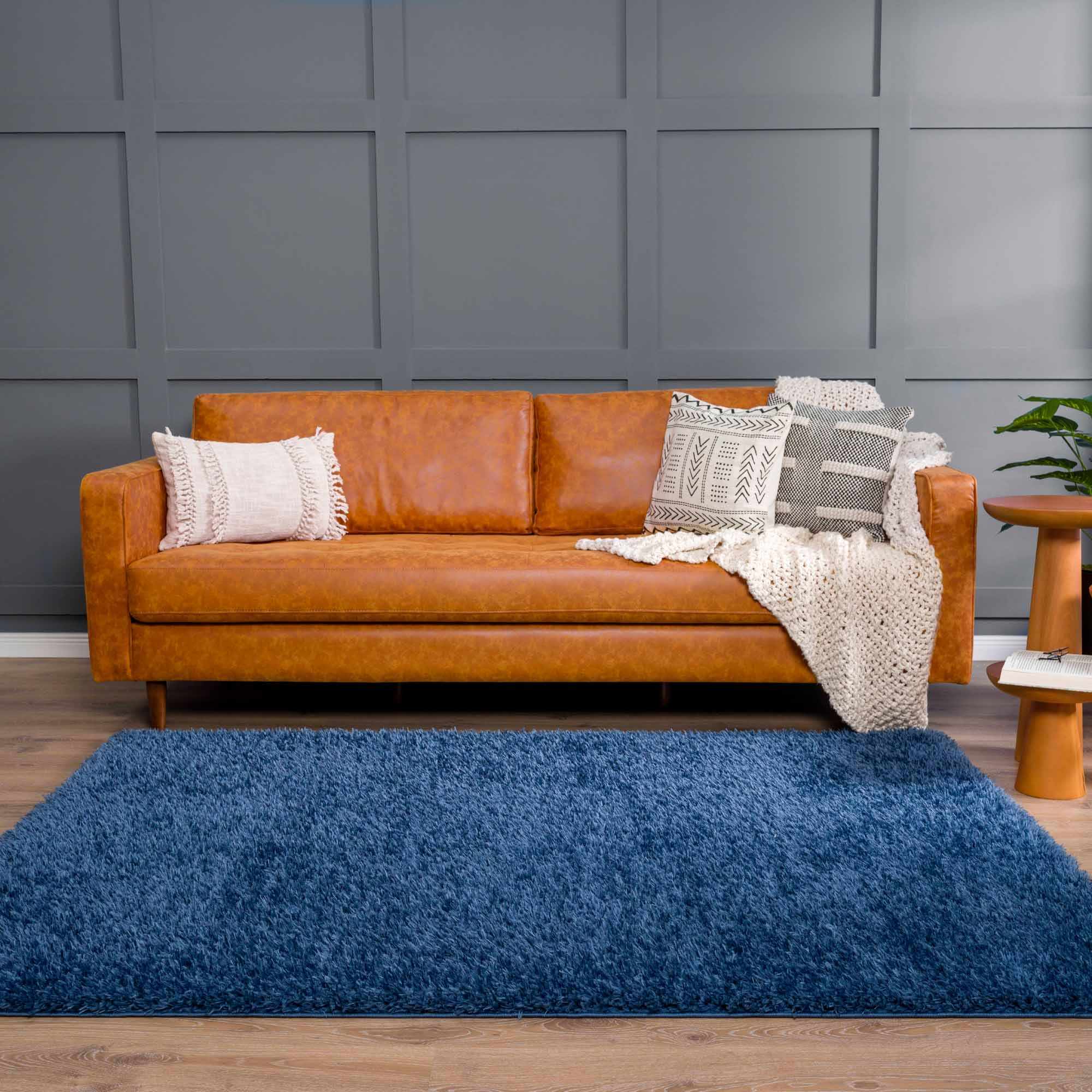 Faina Solid Dark Blue Shag Washable Area Rug - Clearance - Image 4