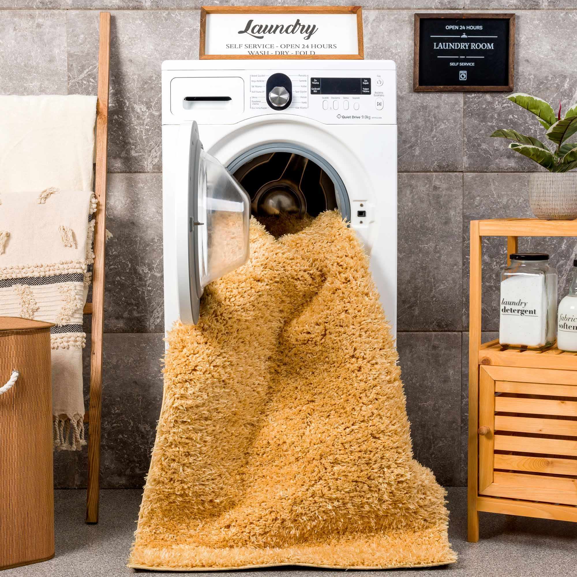 Faina Solid Gold Shag Washable Area Rug - Clearance - Image 13