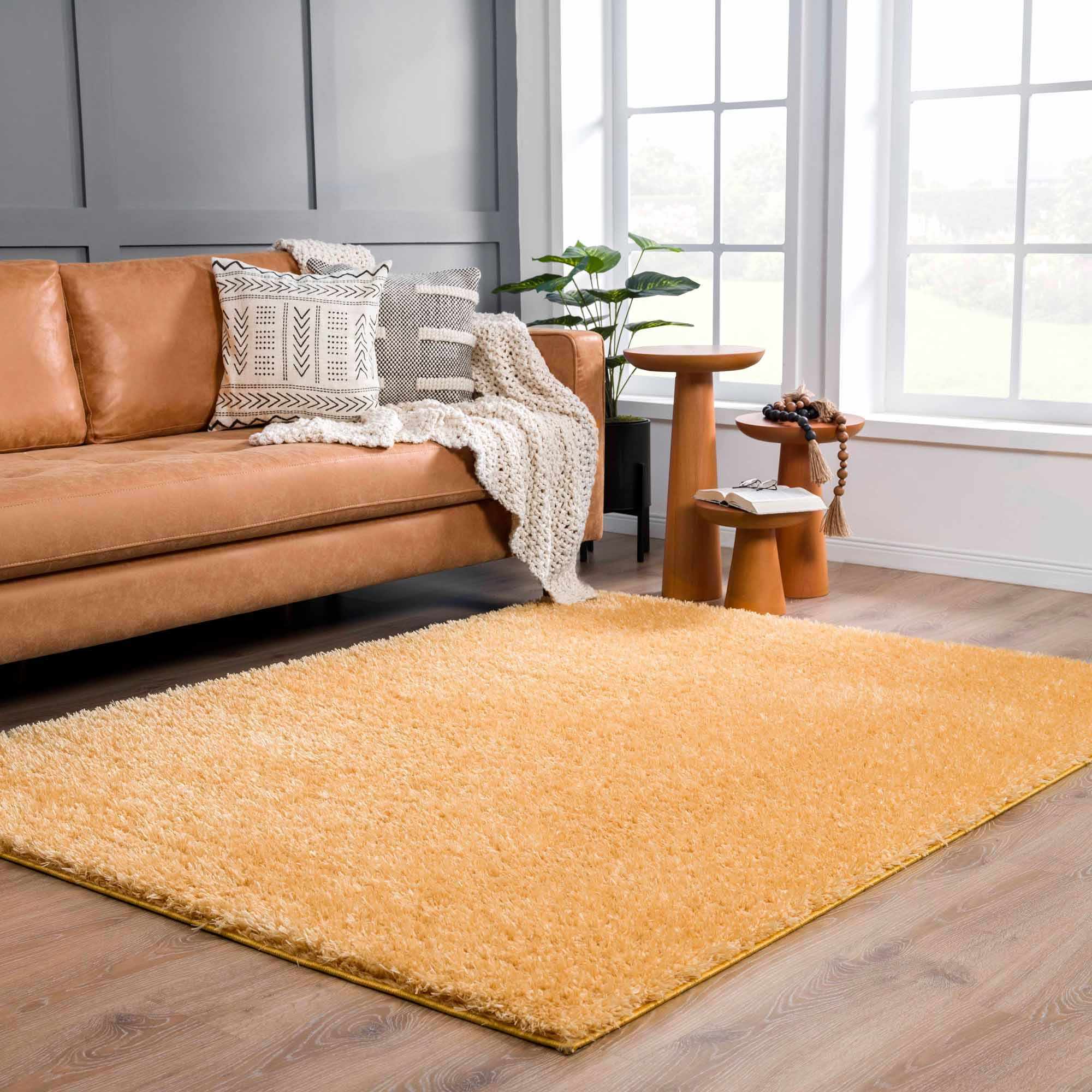 Faina Solid Gold Shag Washable Area Rug - Clearance - Image 15