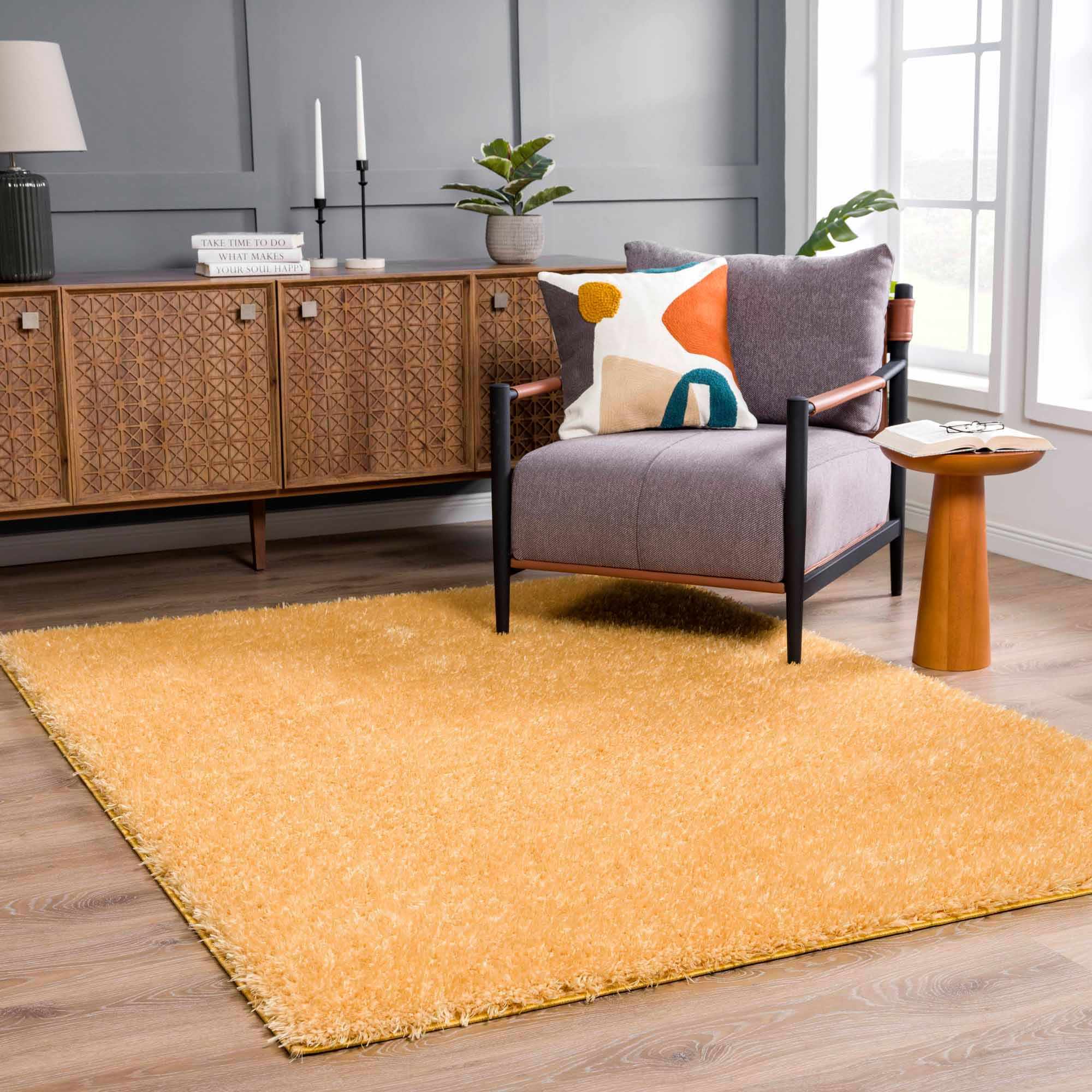 Faina Solid Gold Shag Washable Area Rug - Clearance - Image 2
