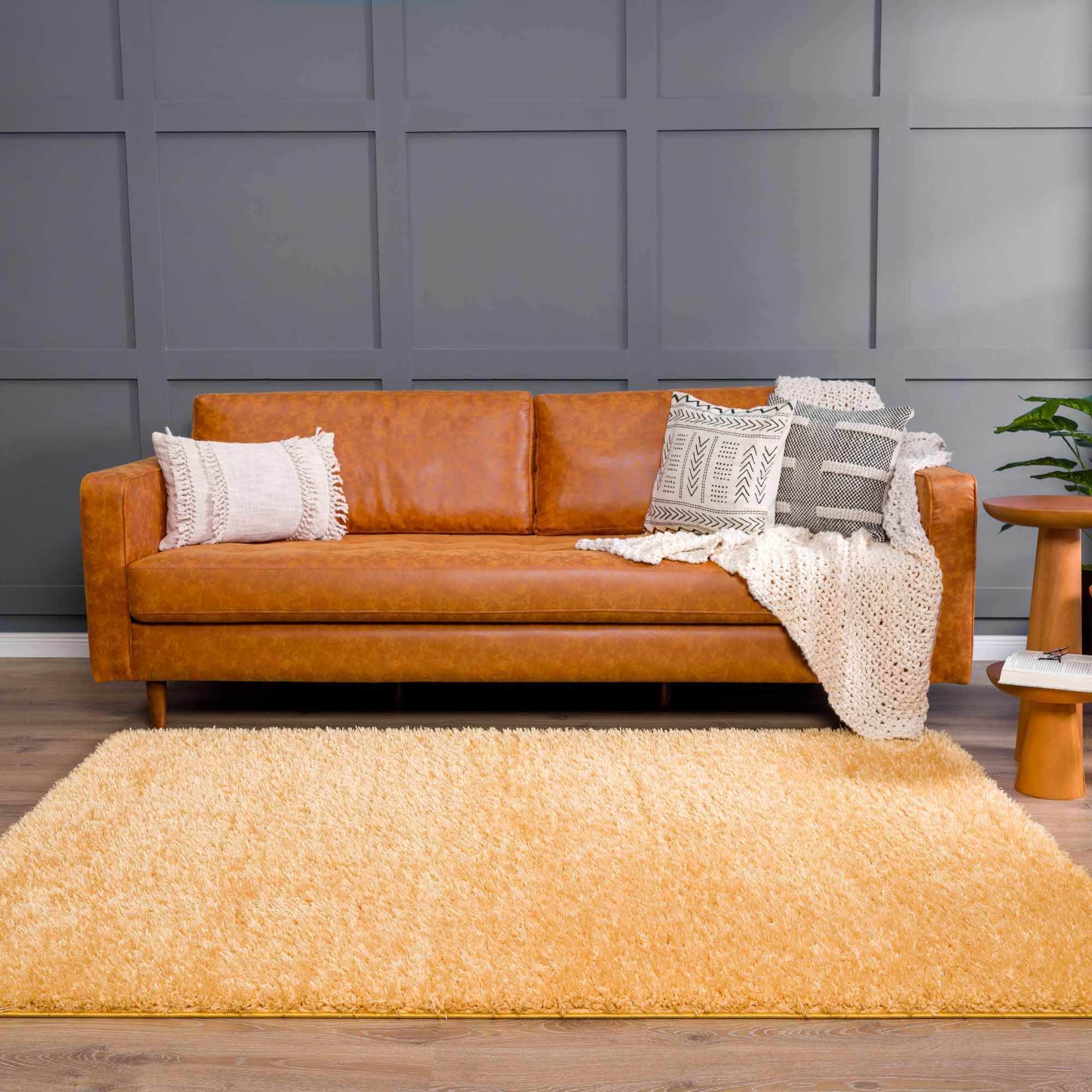 Faina Solid Gold Shag Washable Area Rug - Clearance - Image 3