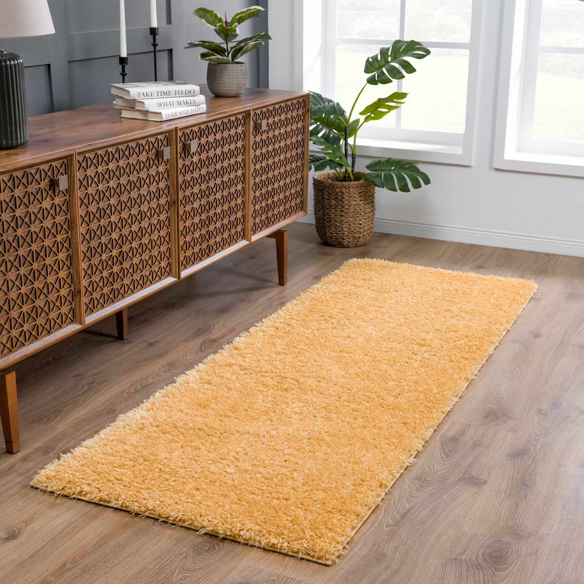 Faina Solid Gold Shag Washable Area Rug - Clearance - Image 4