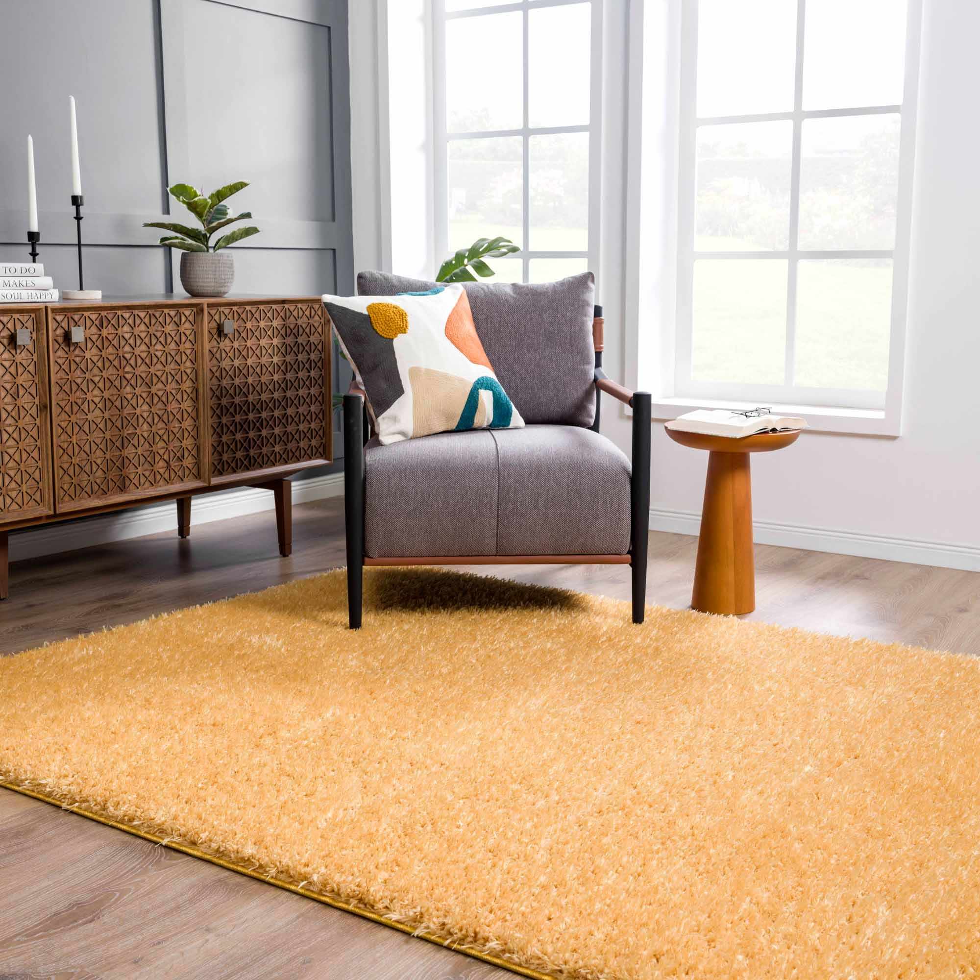 Faina Solid Gold Shag Washable Area Rug - Clearance - Image 9