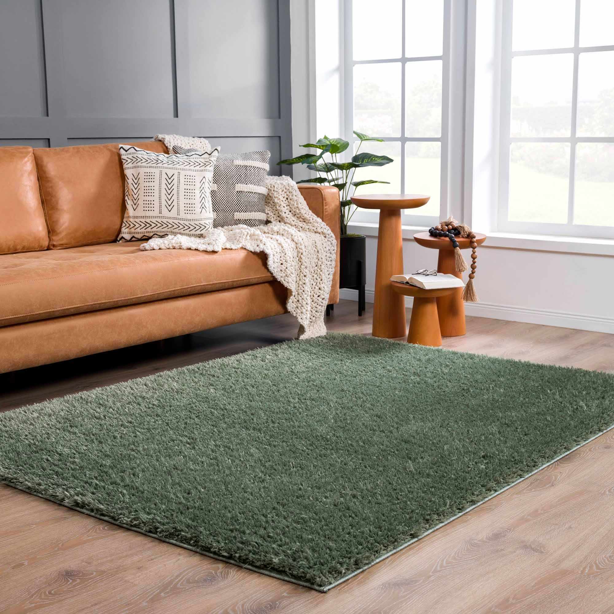Faina Solid Green Shag Washable Area Rug - Clearance - Image 10