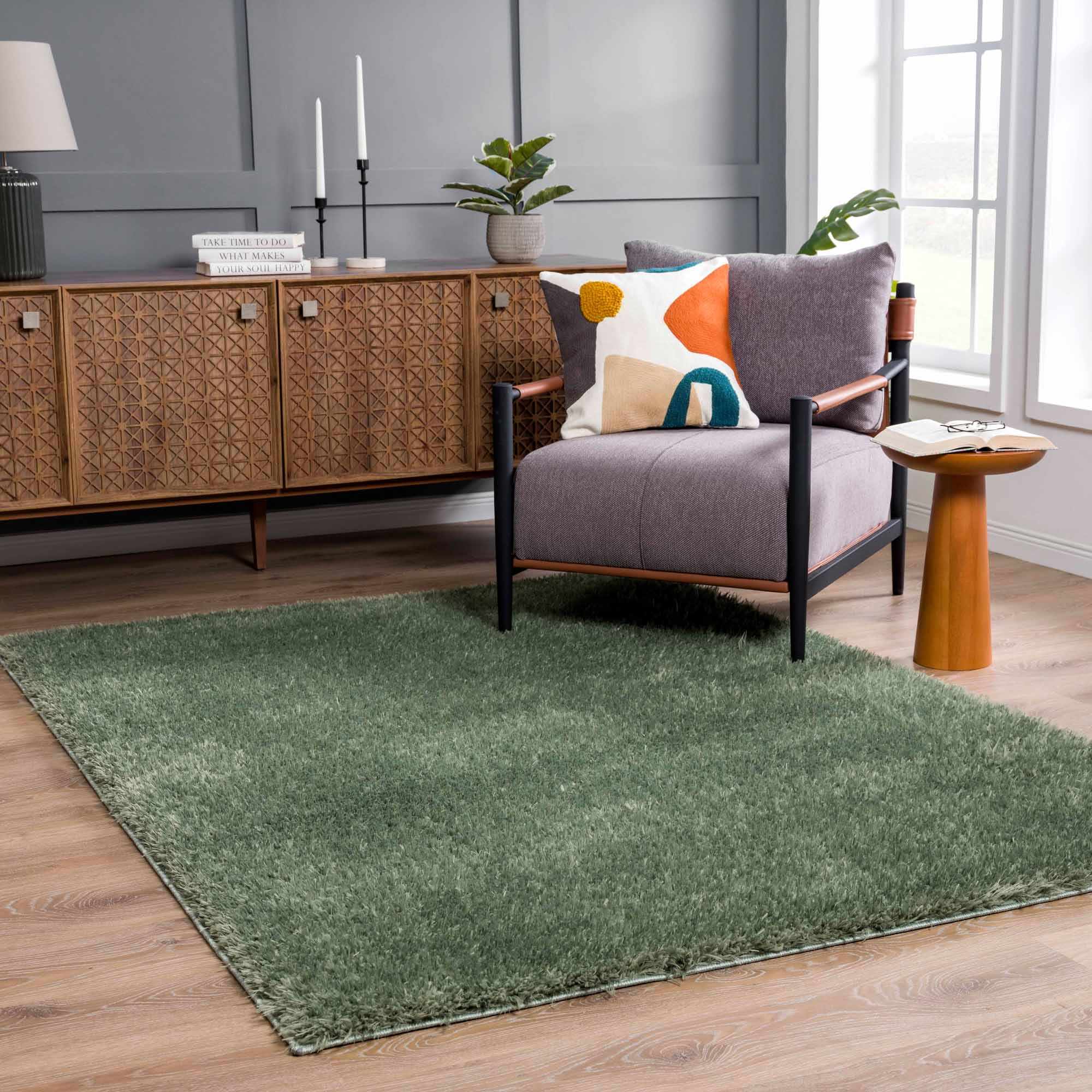 Faina Solid Green Shag Washable Area Rug - Clearance - Image 13