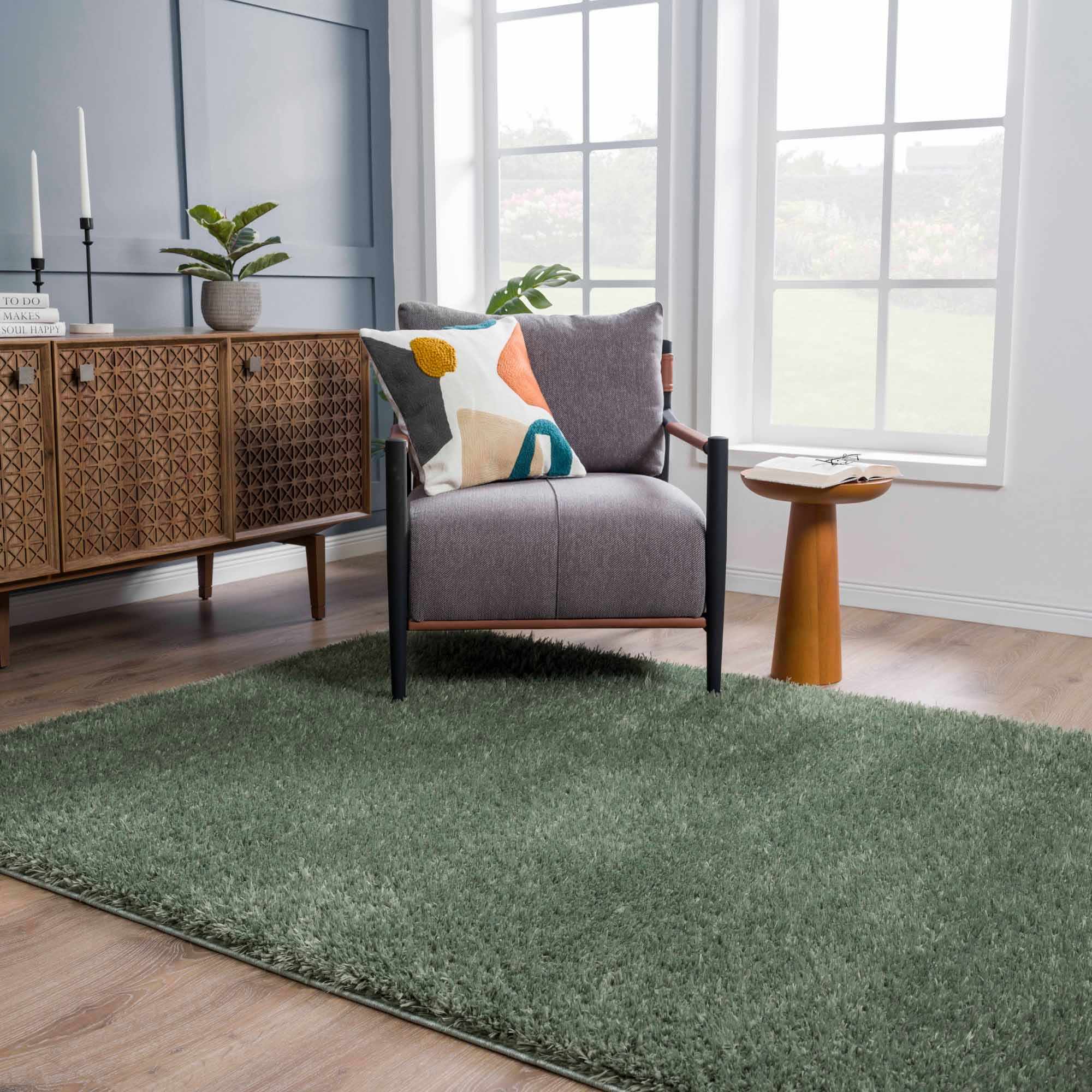Faina Solid Green Shag Washable Area Rug - Clearance - Image 2