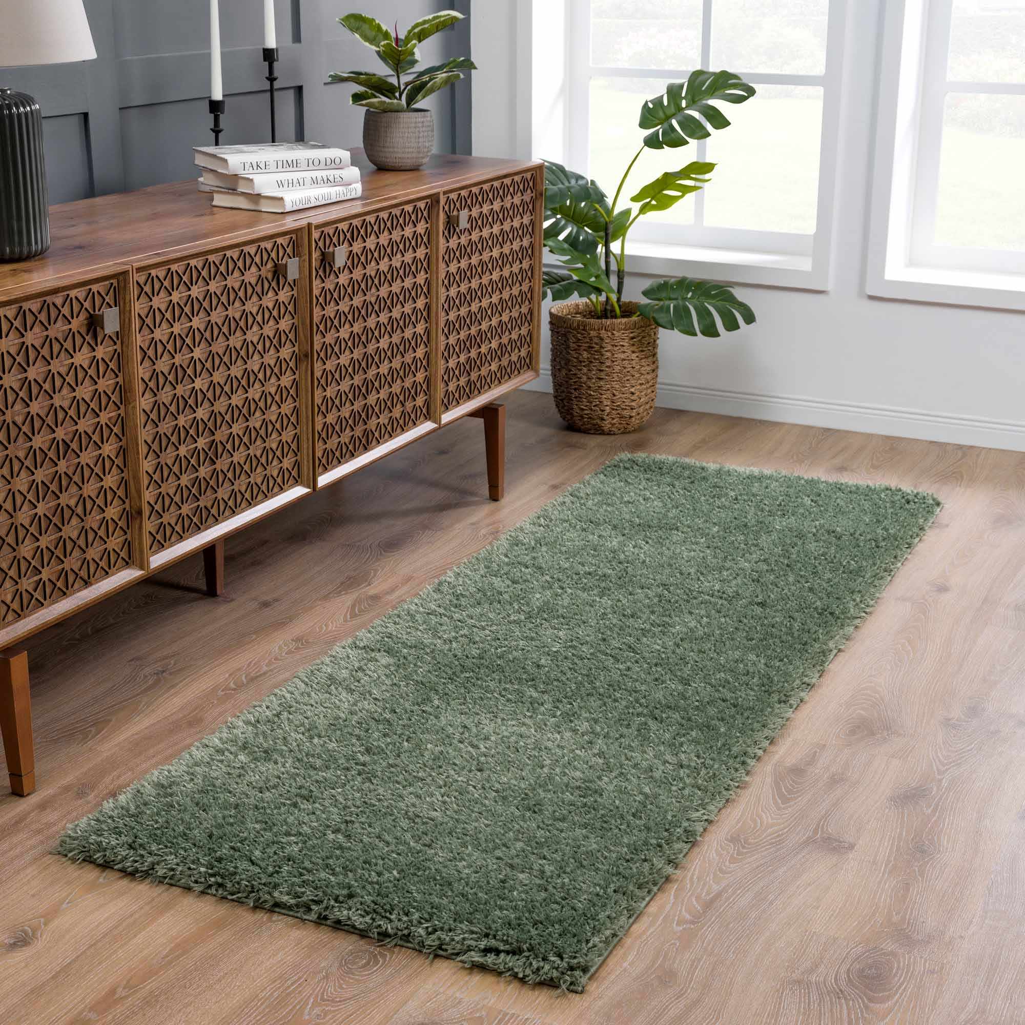 Faina Solid Green Shag Washable Area Rug - Clearance - Image 4