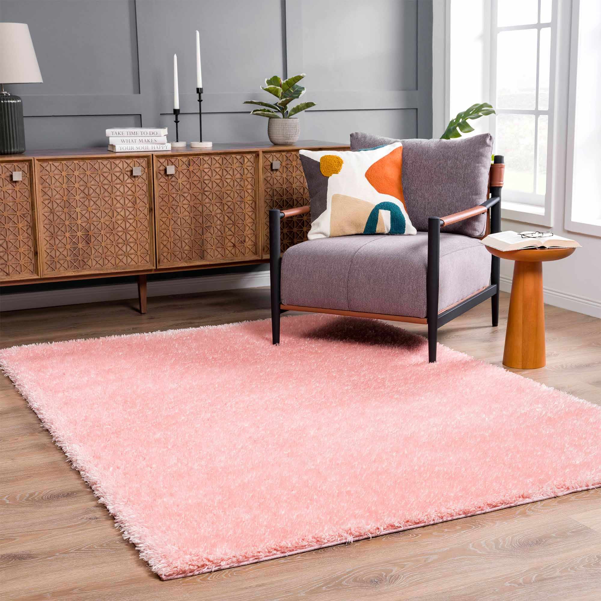 Faina Solid Pink Shag Washable Area Rug - Clearance - Image 11