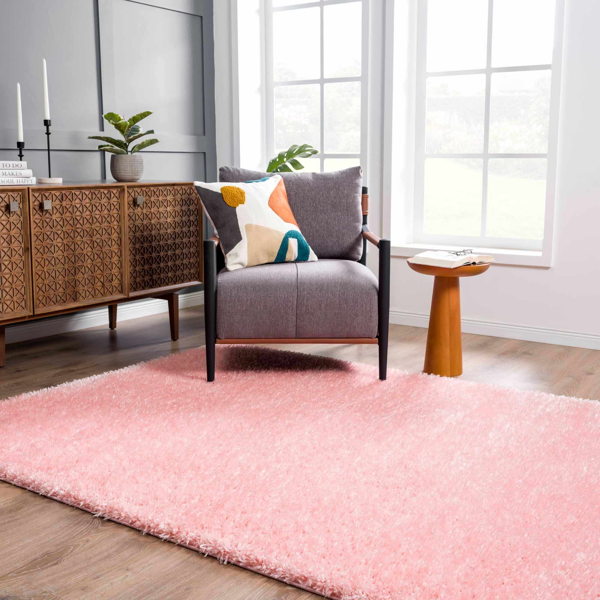 Faina Solid Pink Shag Washable Area Rug - Clearance - Image 14