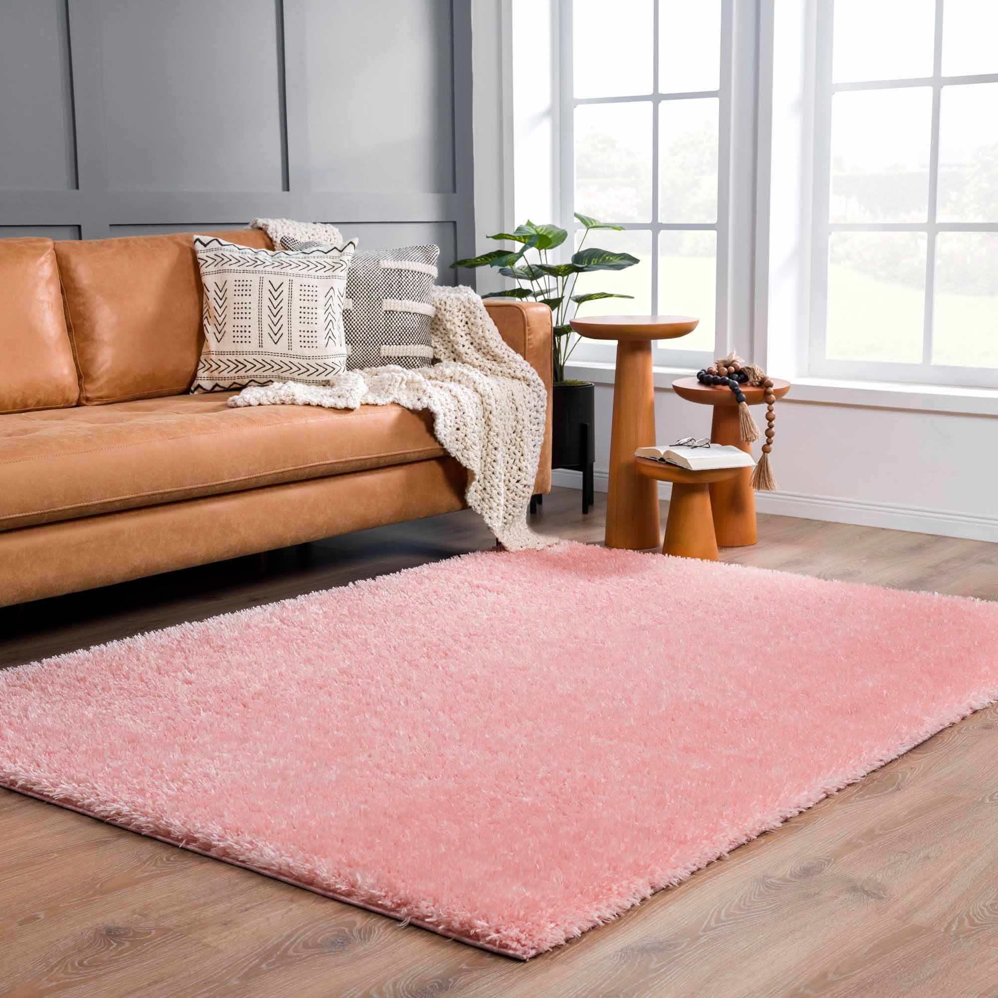 Faina Solid Pink Shag Washable Area Rug - Clearance - Image 2
