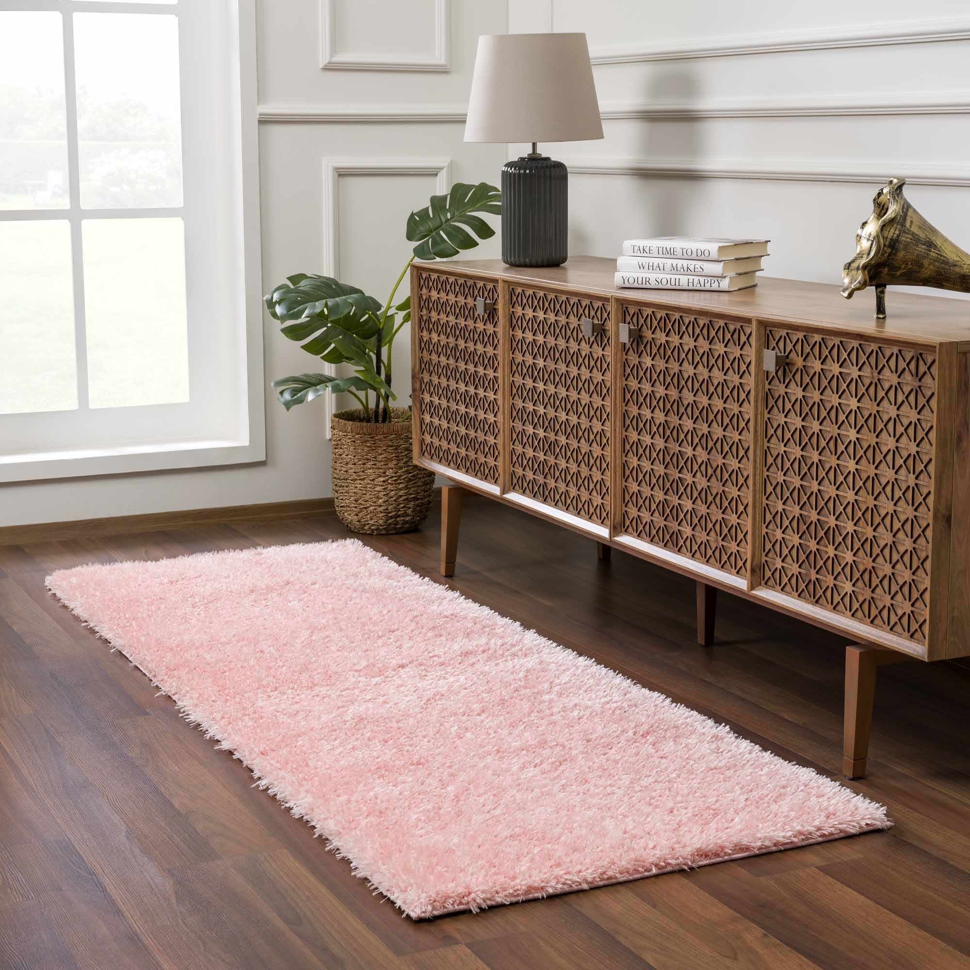 Faina Solid Pink Shag Washable Area Rug - Clearance - Image 3