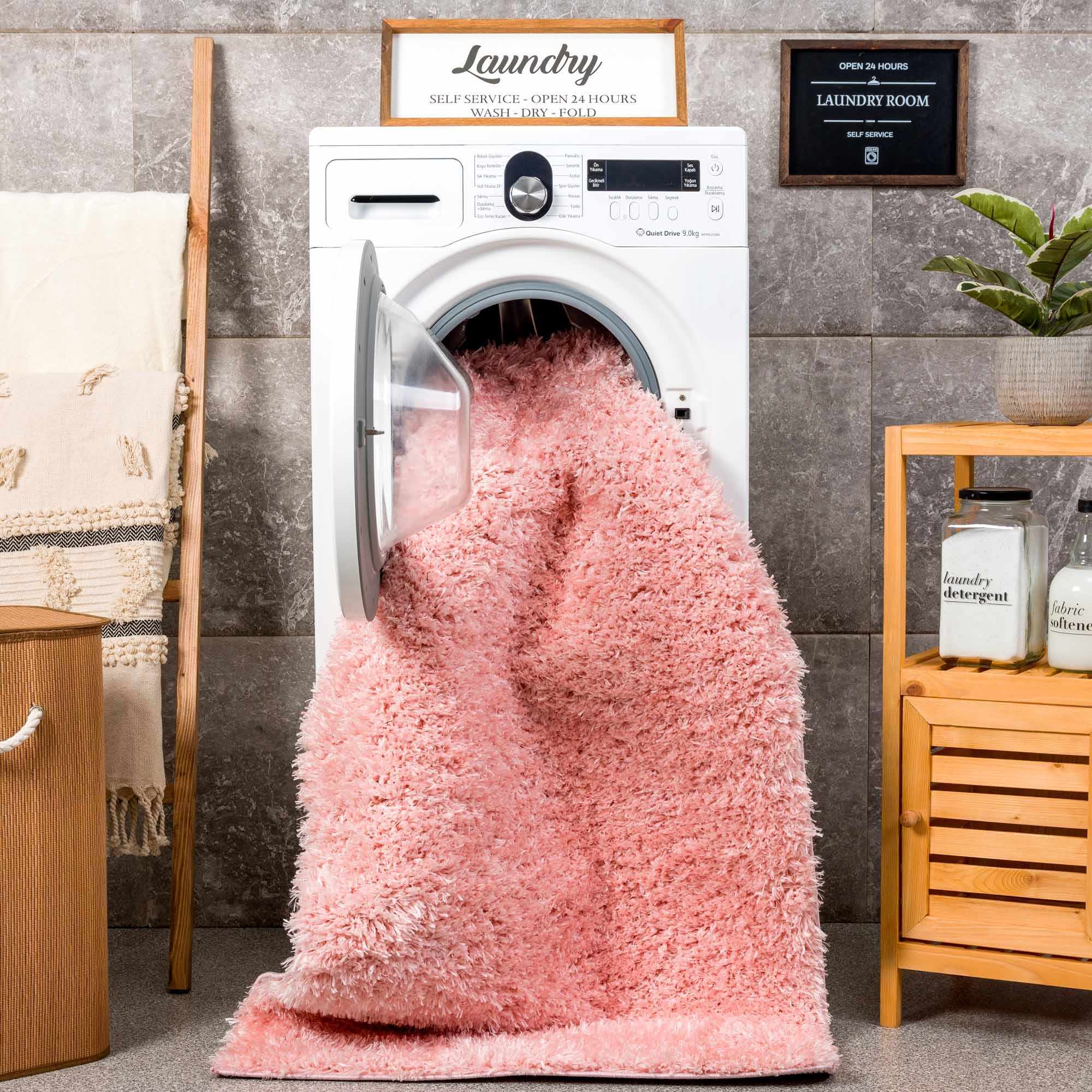 Faina Solid Pink Shag Washable Area Rug - Clearance - Image 5