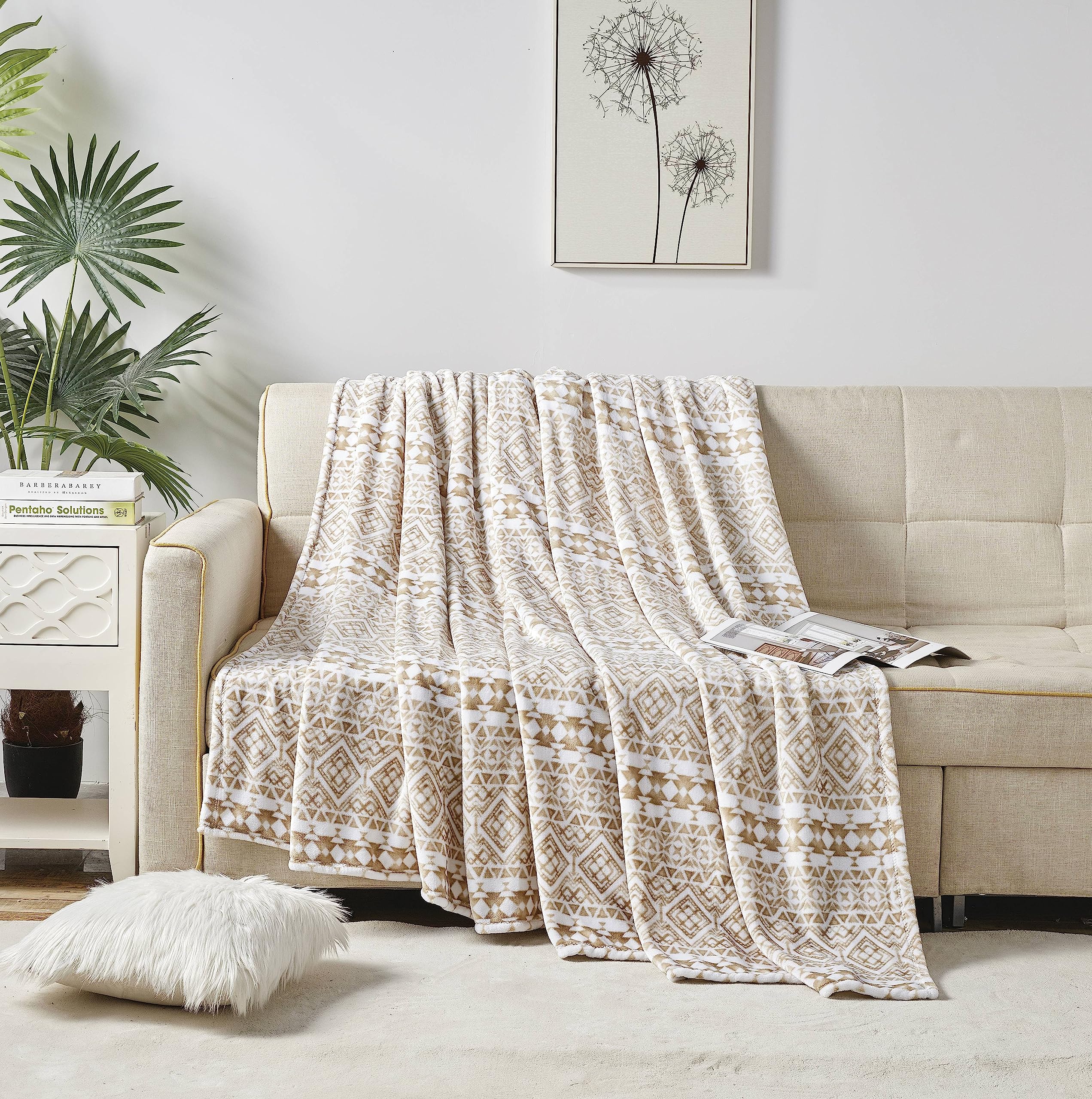 Faith, Hope, Love Home Decor Microplush Blanket Beige Aztec - Image 4