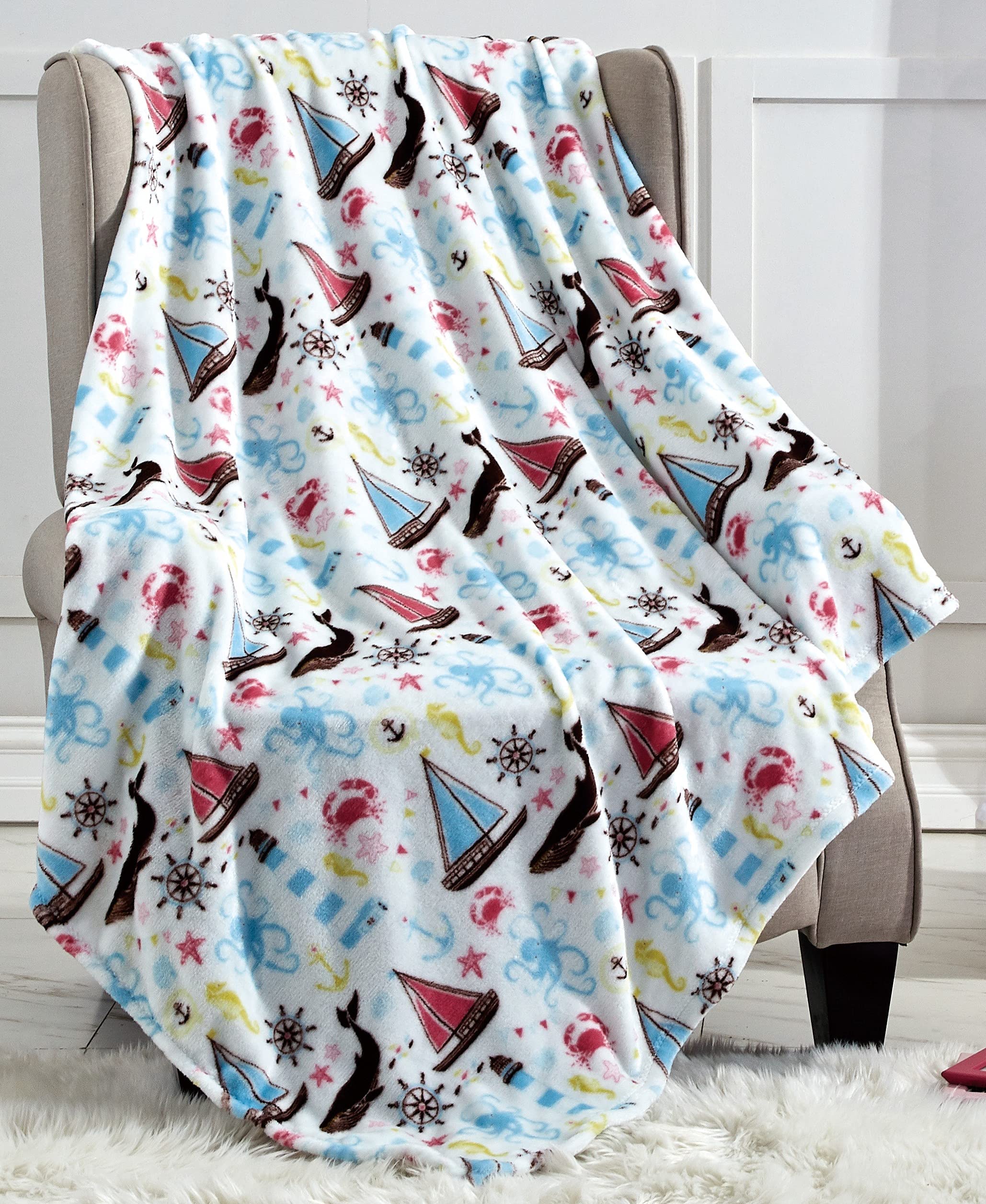 Faith, Hope, Love Home Decor The Shore Extra Soft Throw Blanket (50" X 60") - Sea Life Nautical Throw Blanket
