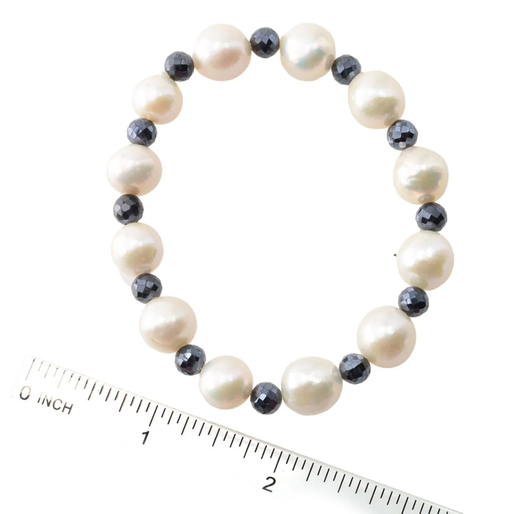 Far East Jewelry Baroque Freshwater Cultured Pearl & Black Spinel Stretch Bracelet - Image 2