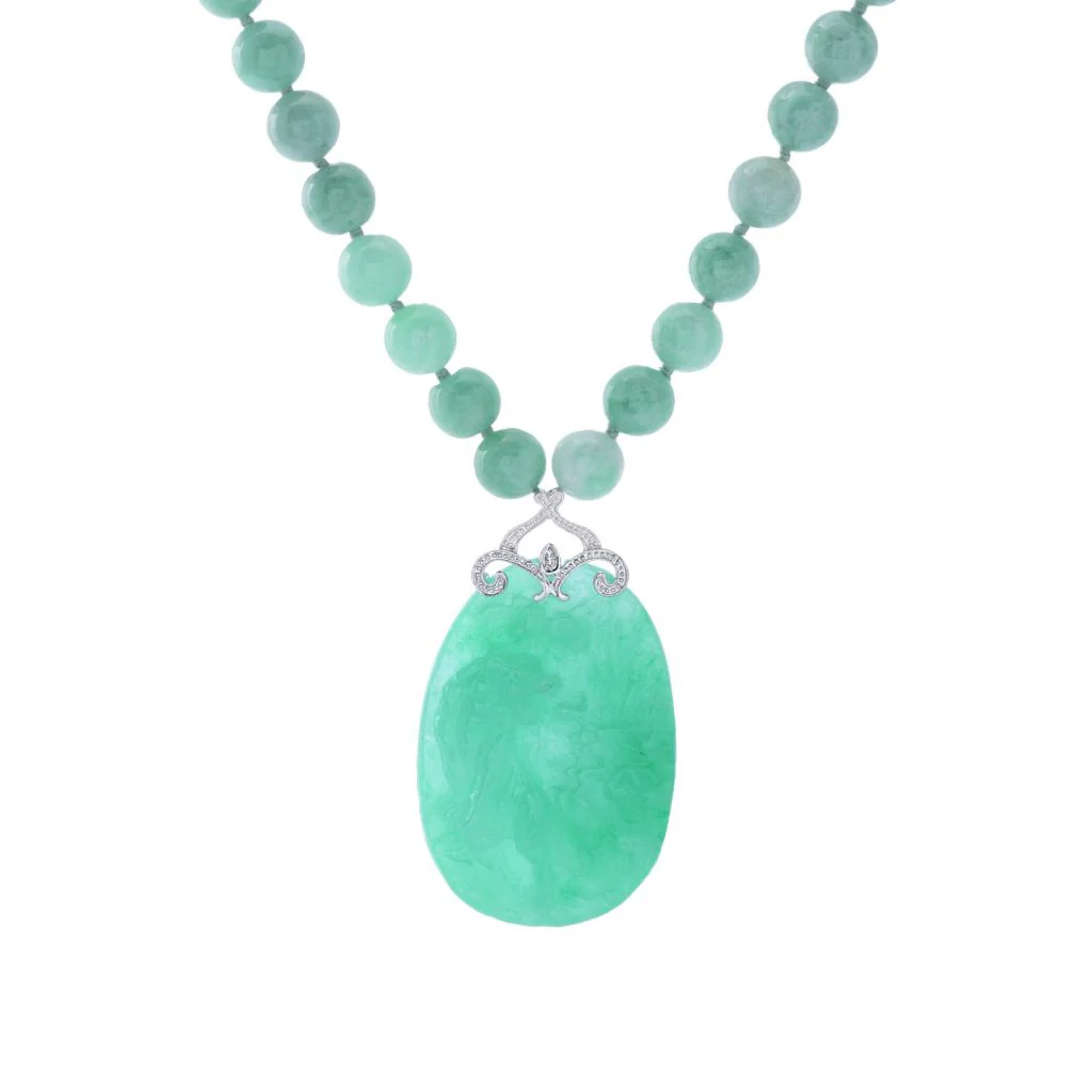Far East Jewelry Carved Tiger Jade Pendant w/ Jade Bead Necklace - Image 3
